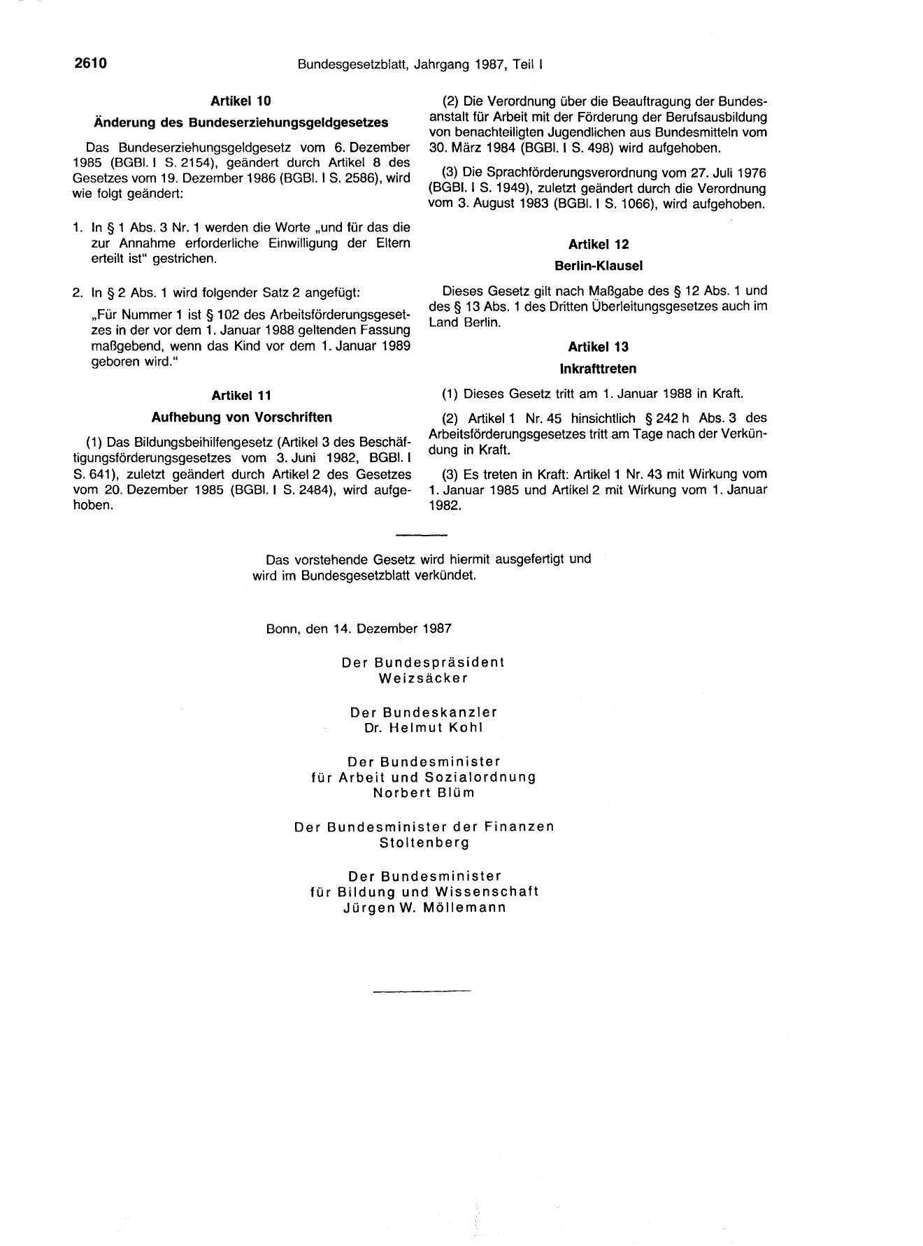 BGBl. 1987, Seite 2610 — Originalseite als Abbildung