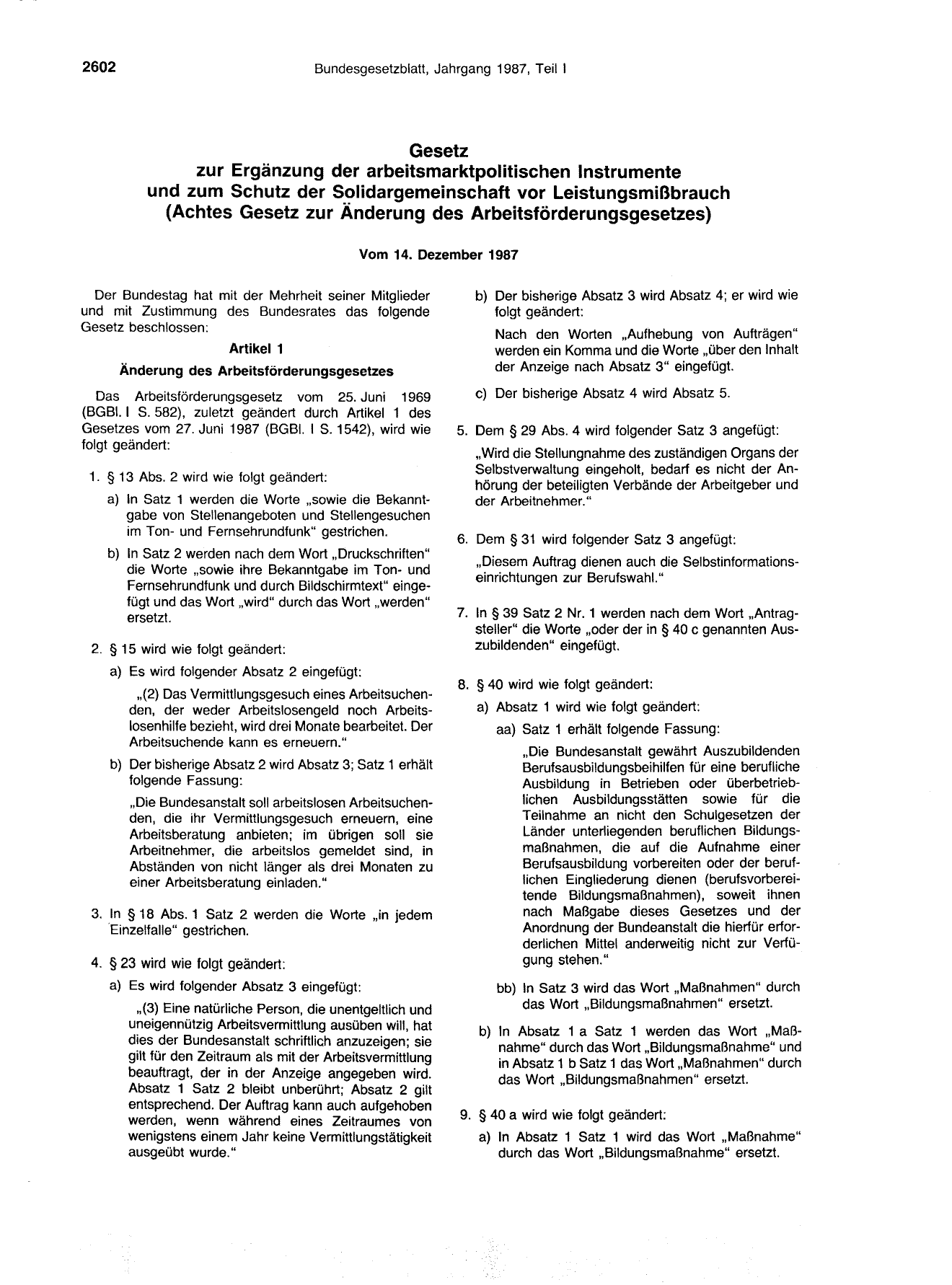 BGBl. 1987, Seite 2602 — Originalseite als Abbildung