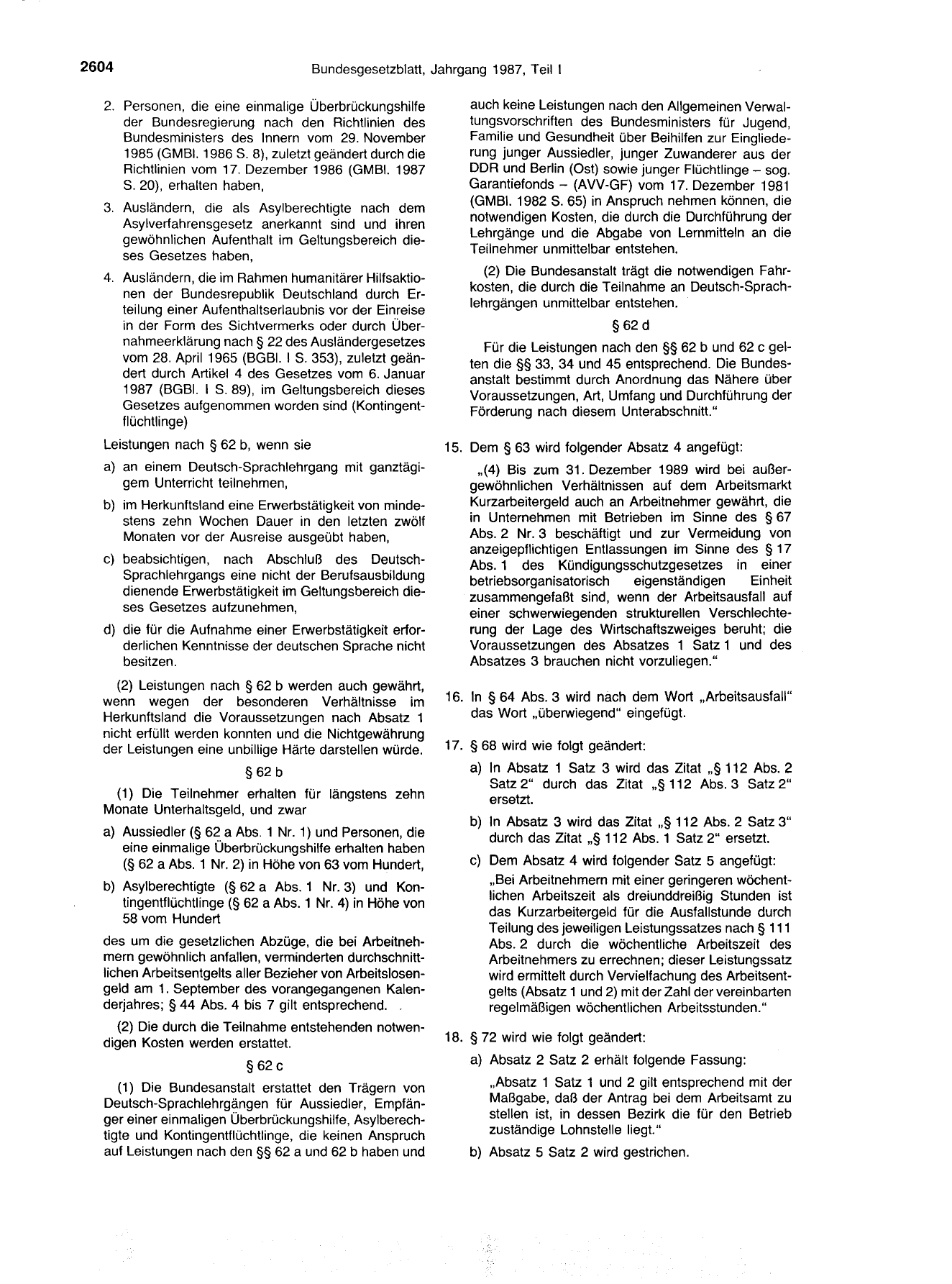 BGBl. 1987, Seite 2604 — Originalseite als Abbildung