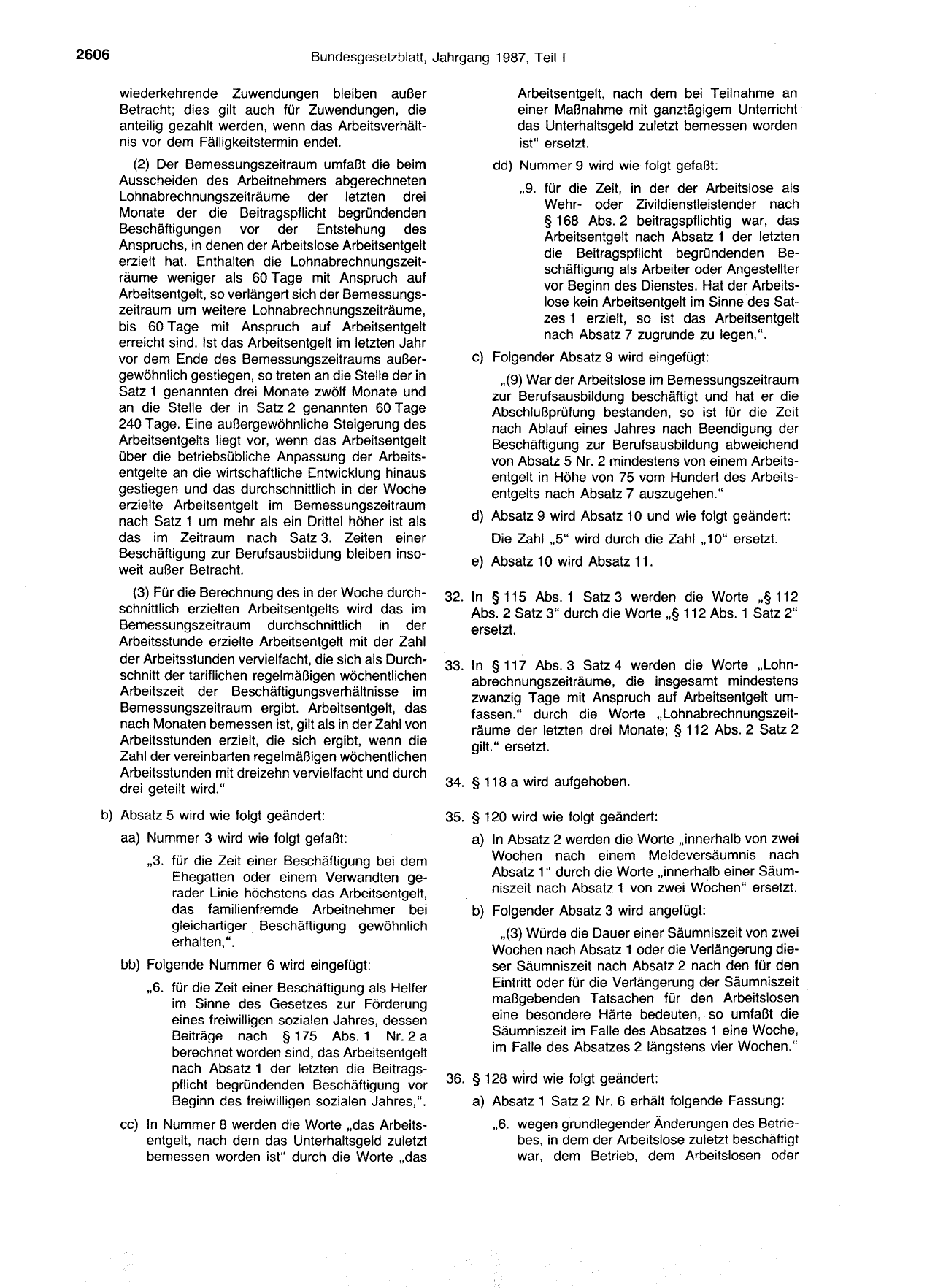 BGBl. 1987, Seite 2606 — Originalseite als Abbildung
