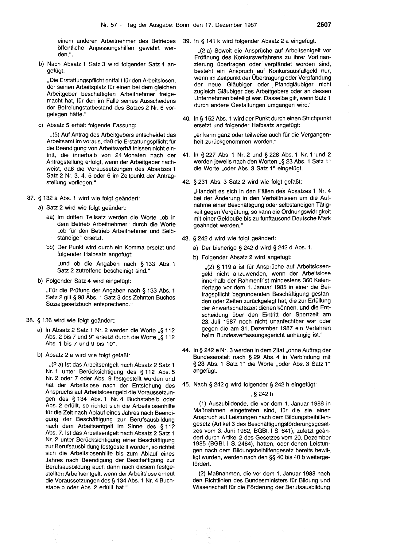 BGBl. 1987, Seite 2607 — Originalseite als Abbildung