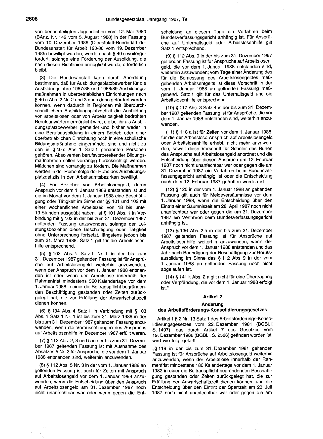 BGBl. 1987, Seite 2608 — Originalseite als Abbildung