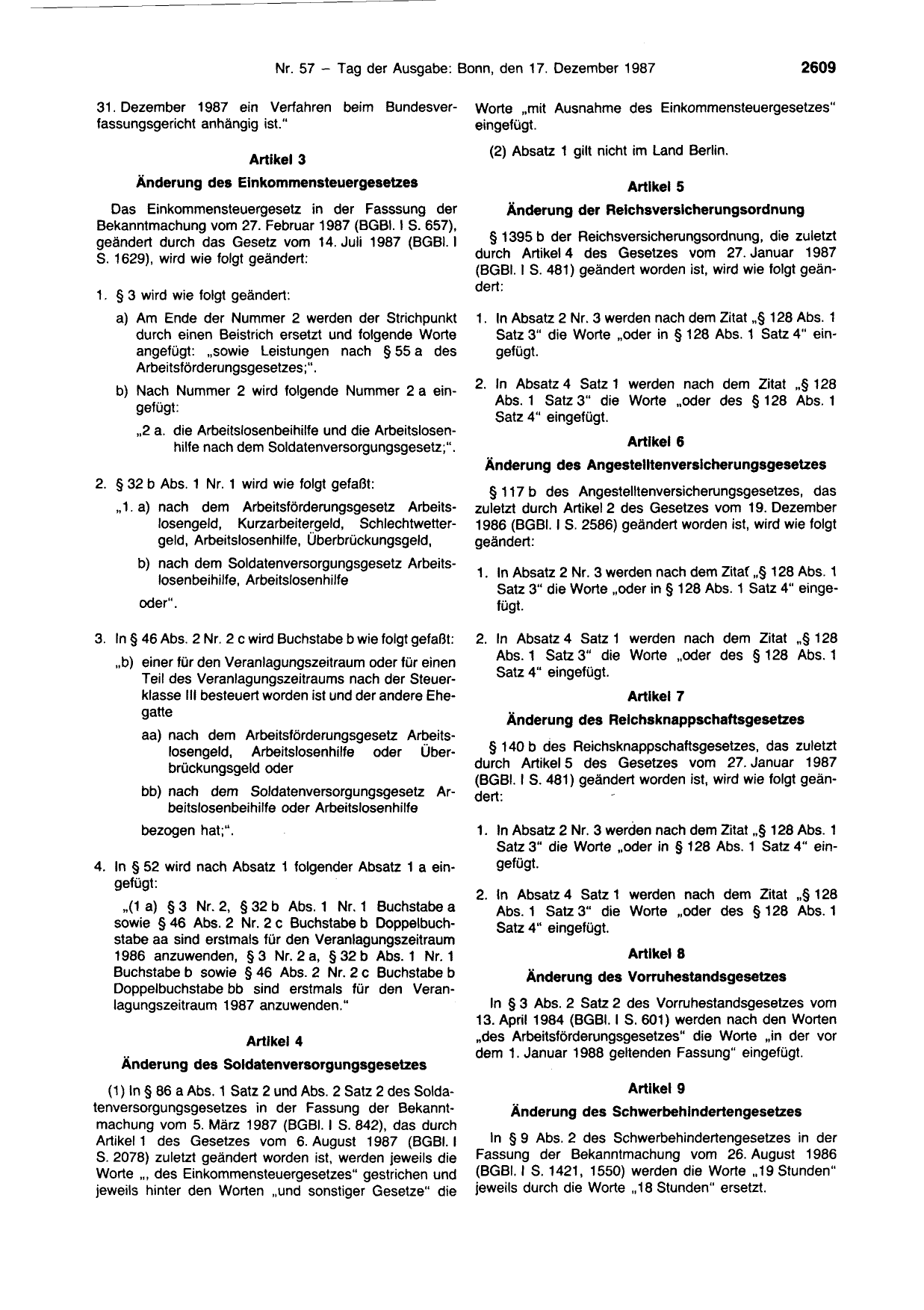 BGBl. 1987, Seite 2609 — Originalseite als Abbildung