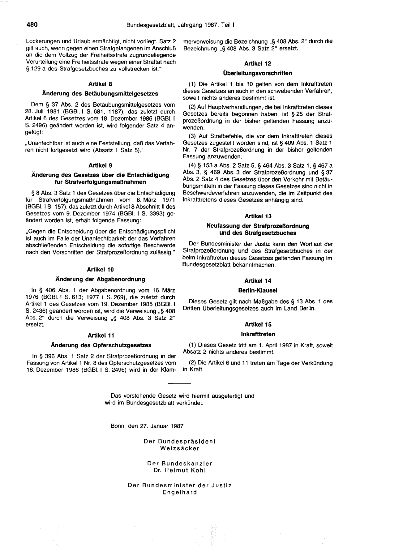 BGBl. 1987, Seite 480 — Originalseite als Abbildung