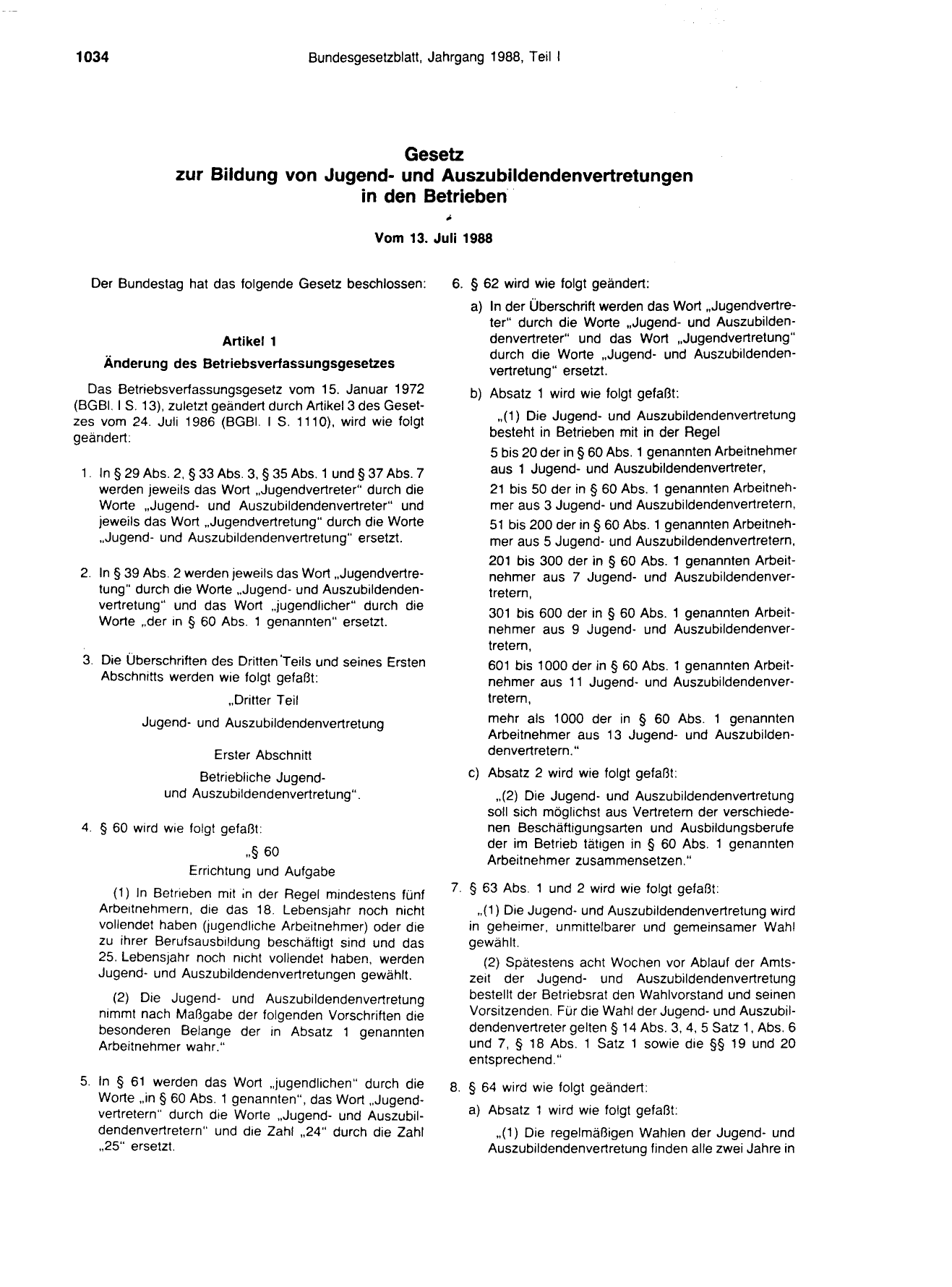 BGBl. 1988, Seite 1034 — Originalseite als Abbildung