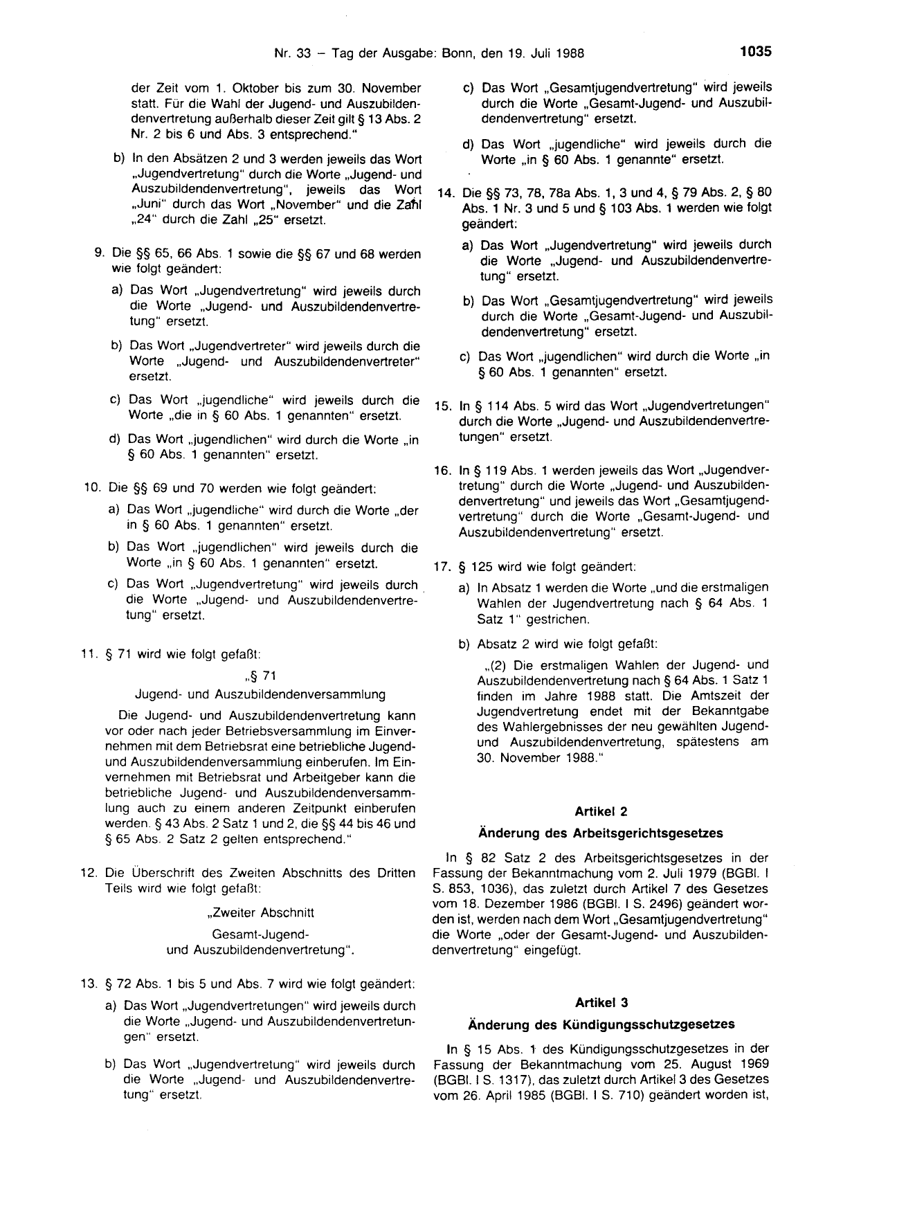 BGBl. 1988, Seite 1035 — Originalseite als Abbildung