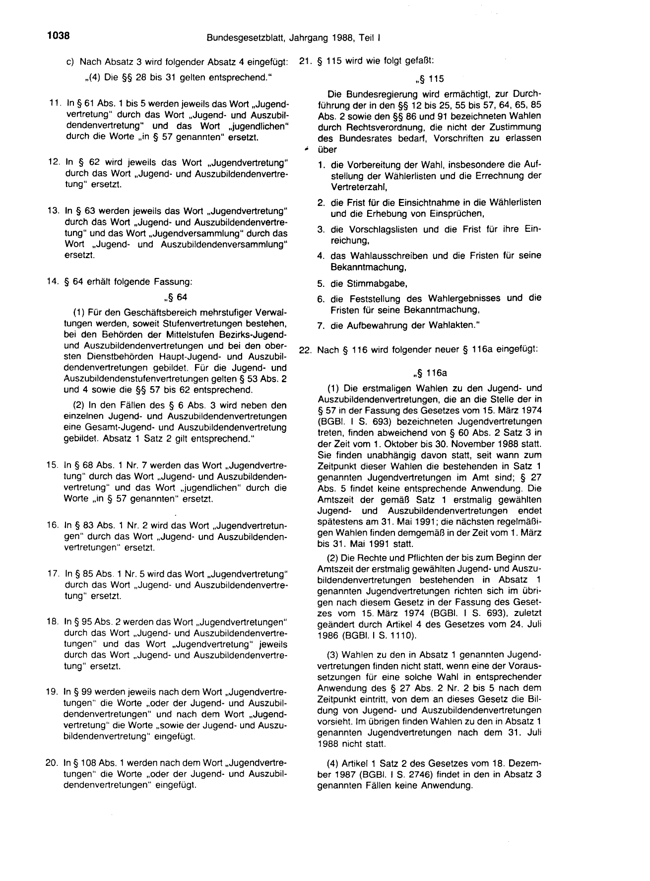 BGBl. 1988, Seite 1038 — Originalseite als Abbildung