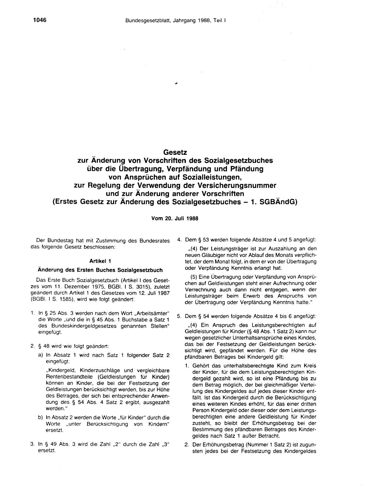BGBl. 1988, Seite 1046 — Originalseite als Abbildung