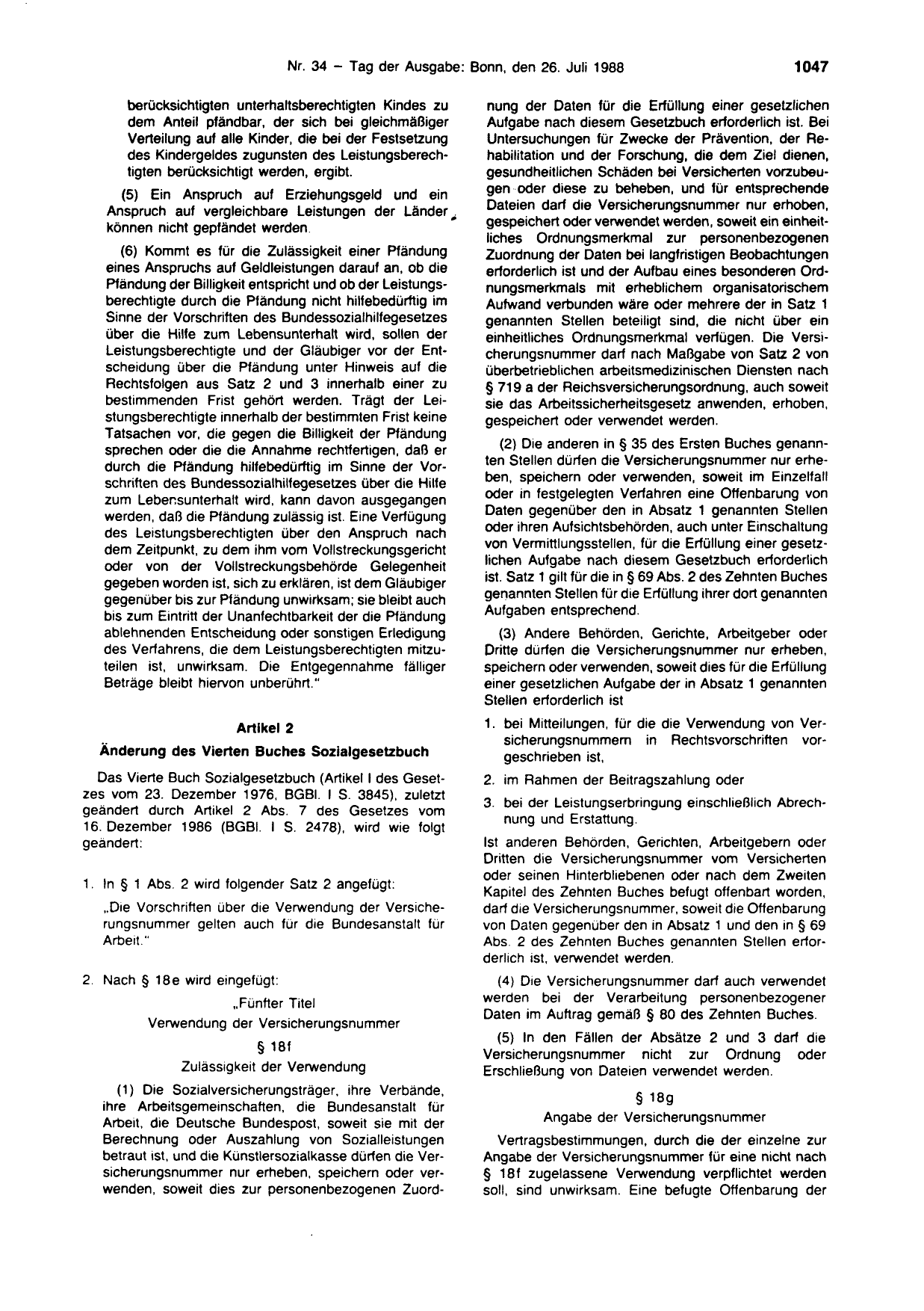 BGBl. 1988, Seite 1047 — Originalseite als Abbildung