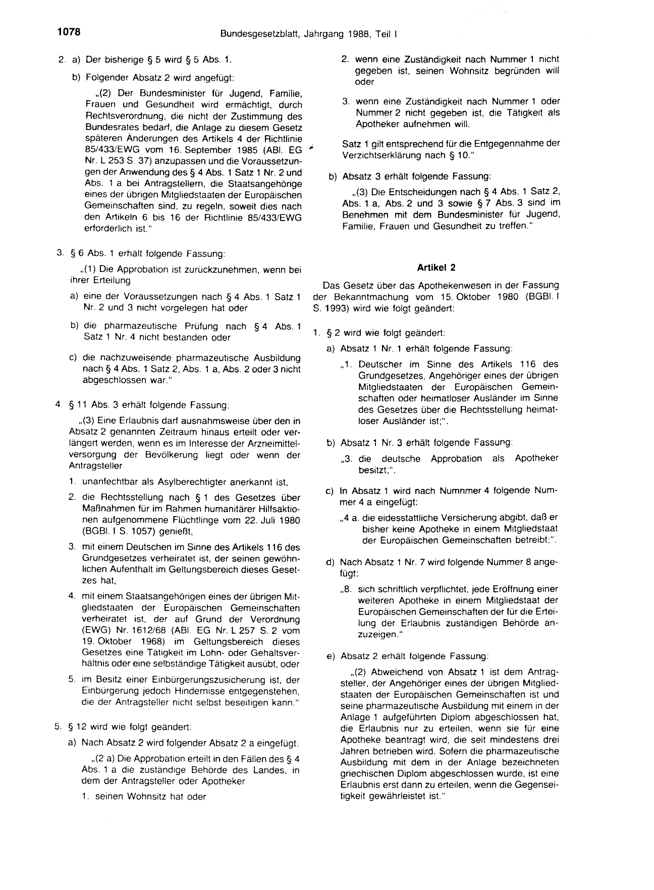 BGBl. 1988, Seite 1078 — Originalseite als Abbildung