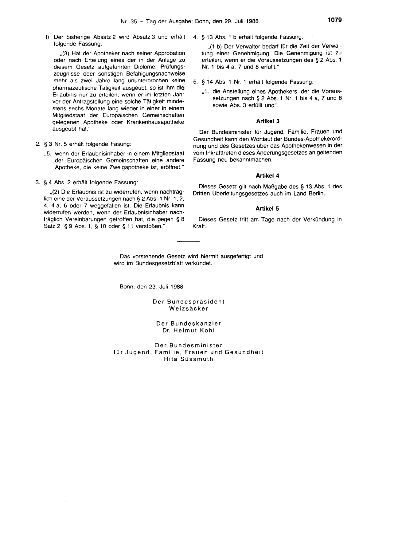 BGBl. 1988, Seite 1079 — Originalseite als Abbildung