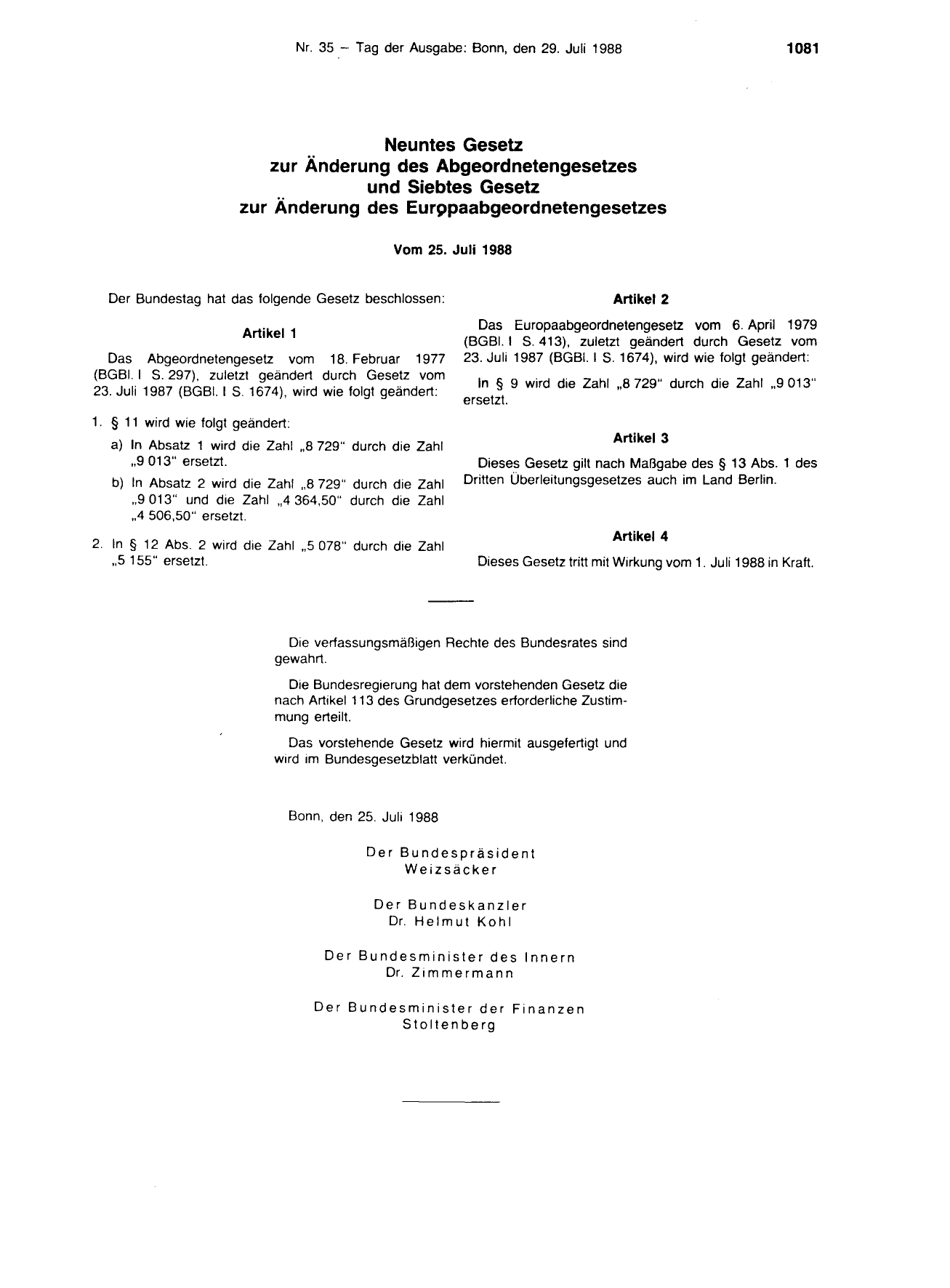 BGBl. 1988, Seite 1081 — Originalseite als Abbildung