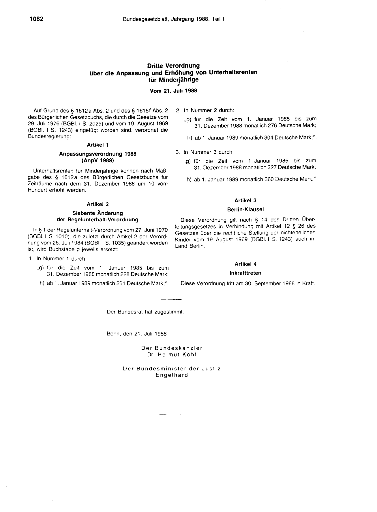 BGBl. 1988, Seite 1082 — Originalseite als Abbildung