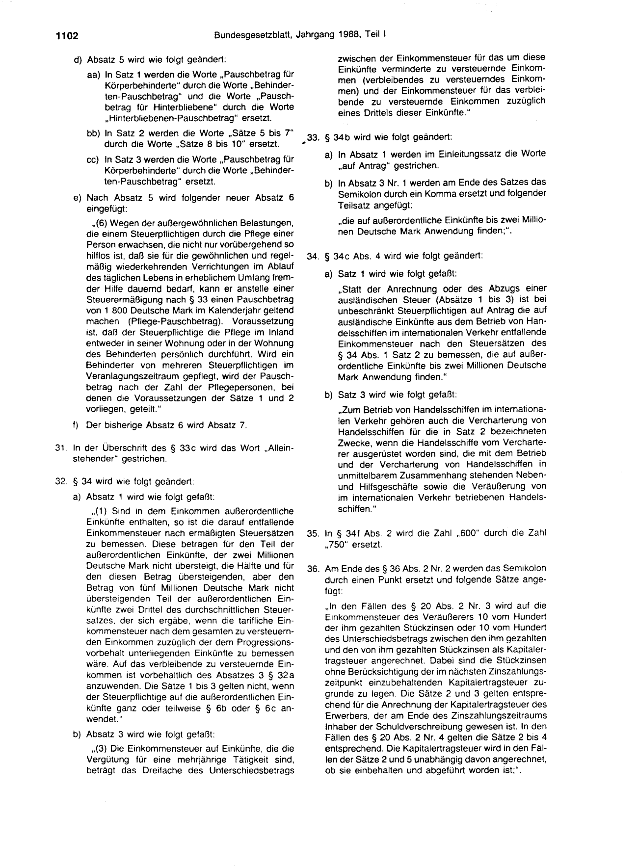 BGBl. 1988, Seite 1102 — Originalseite als Abbildung