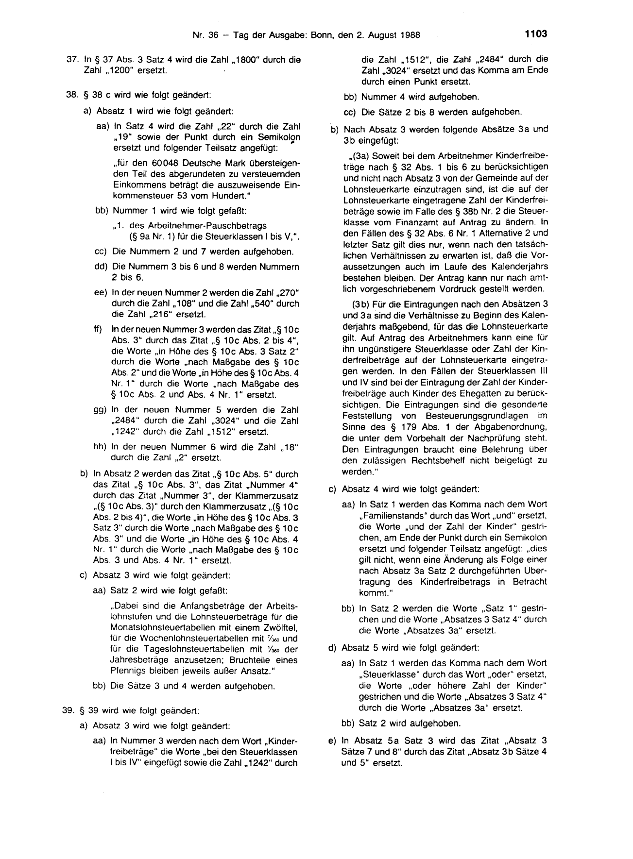 BGBl. 1988, Seite 1103 — Originalseite als Abbildung