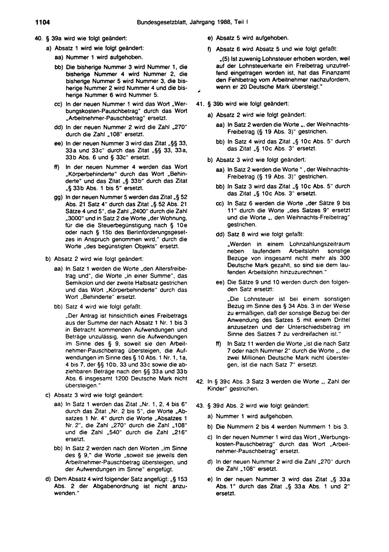 BGBl. 1988, Seite 1104 — Originalseite als Abbildung