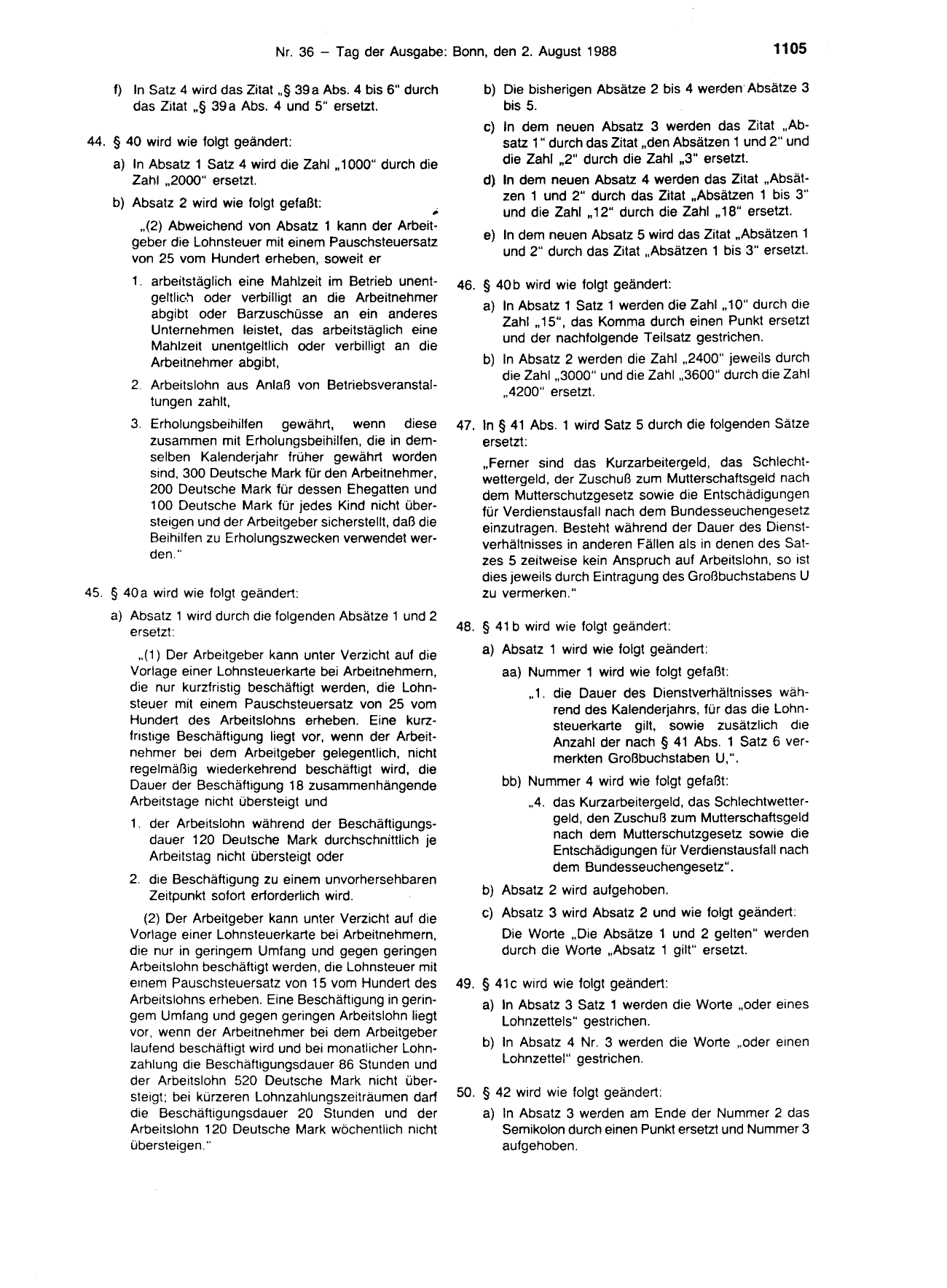 BGBl. 1988, Seite 1105 — Originalseite als Abbildung