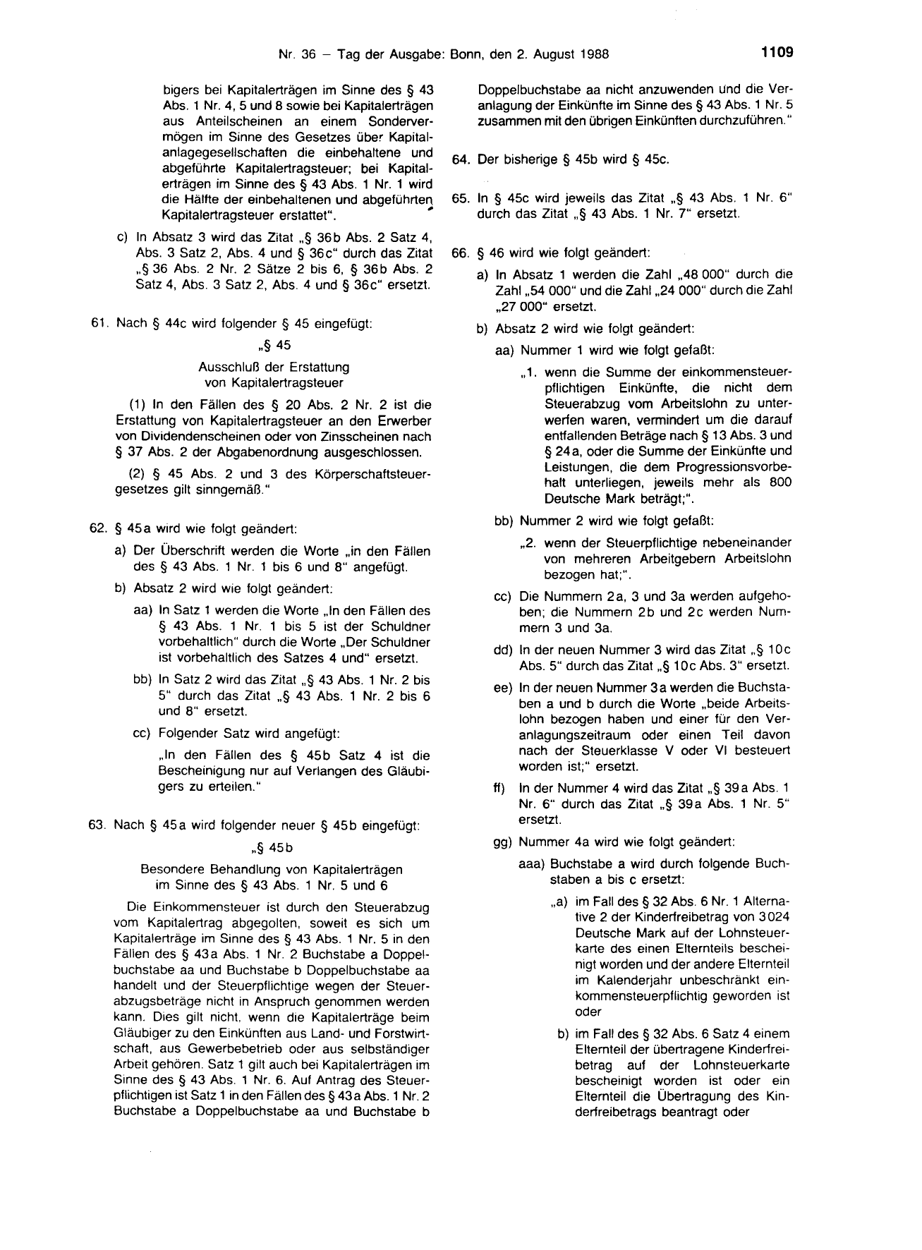 BGBl. 1988, Seite 1109 — Originalseite als Abbildung