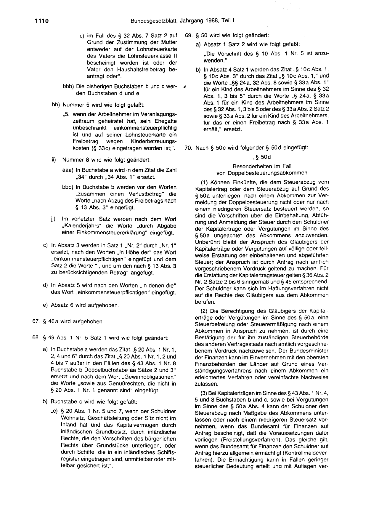 BGBl. 1988, Seite 1110 — Originalseite als Abbildung