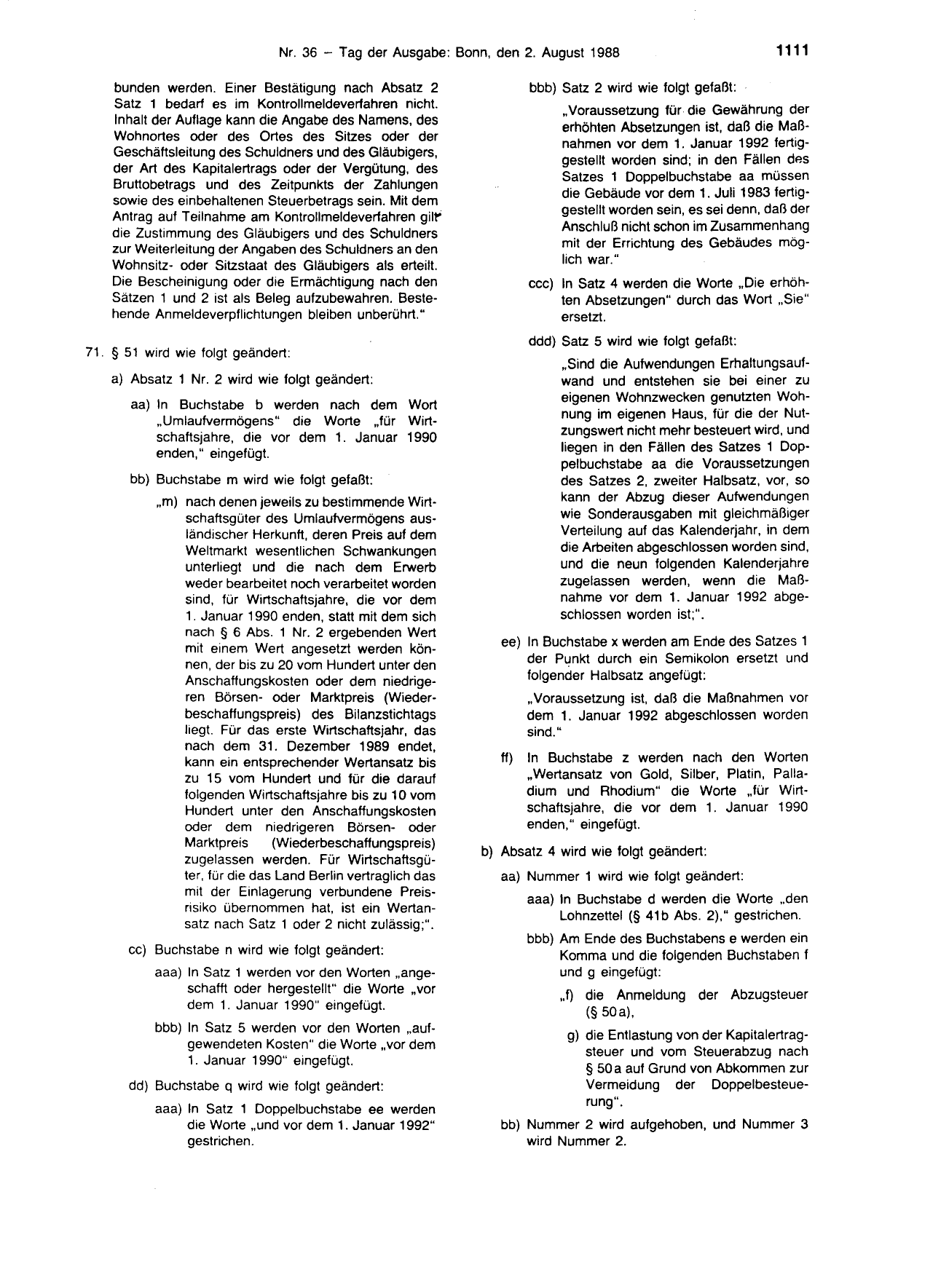 BGBl. 1988, Seite 1111 — Originalseite als Abbildung