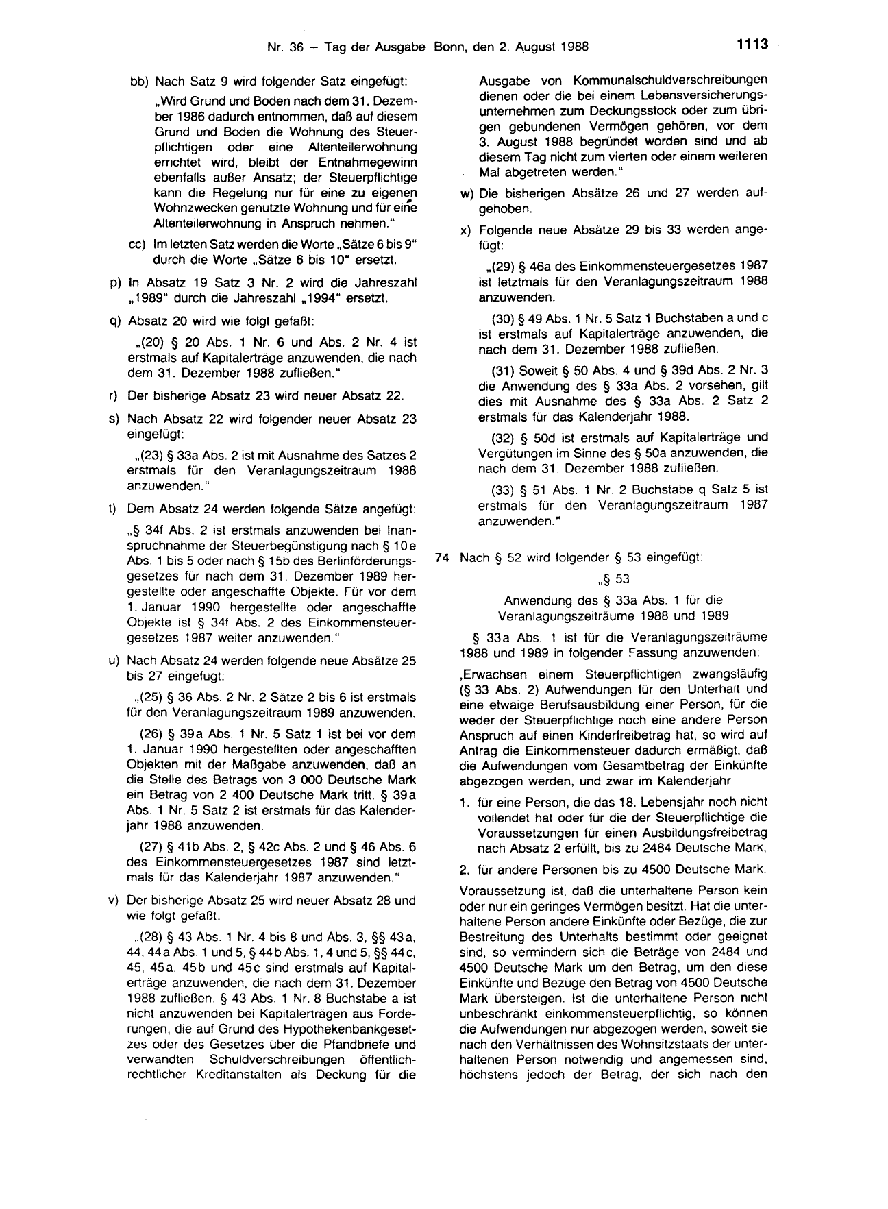 BGBl. 1988, Seite 1113 — Originalseite als Abbildung