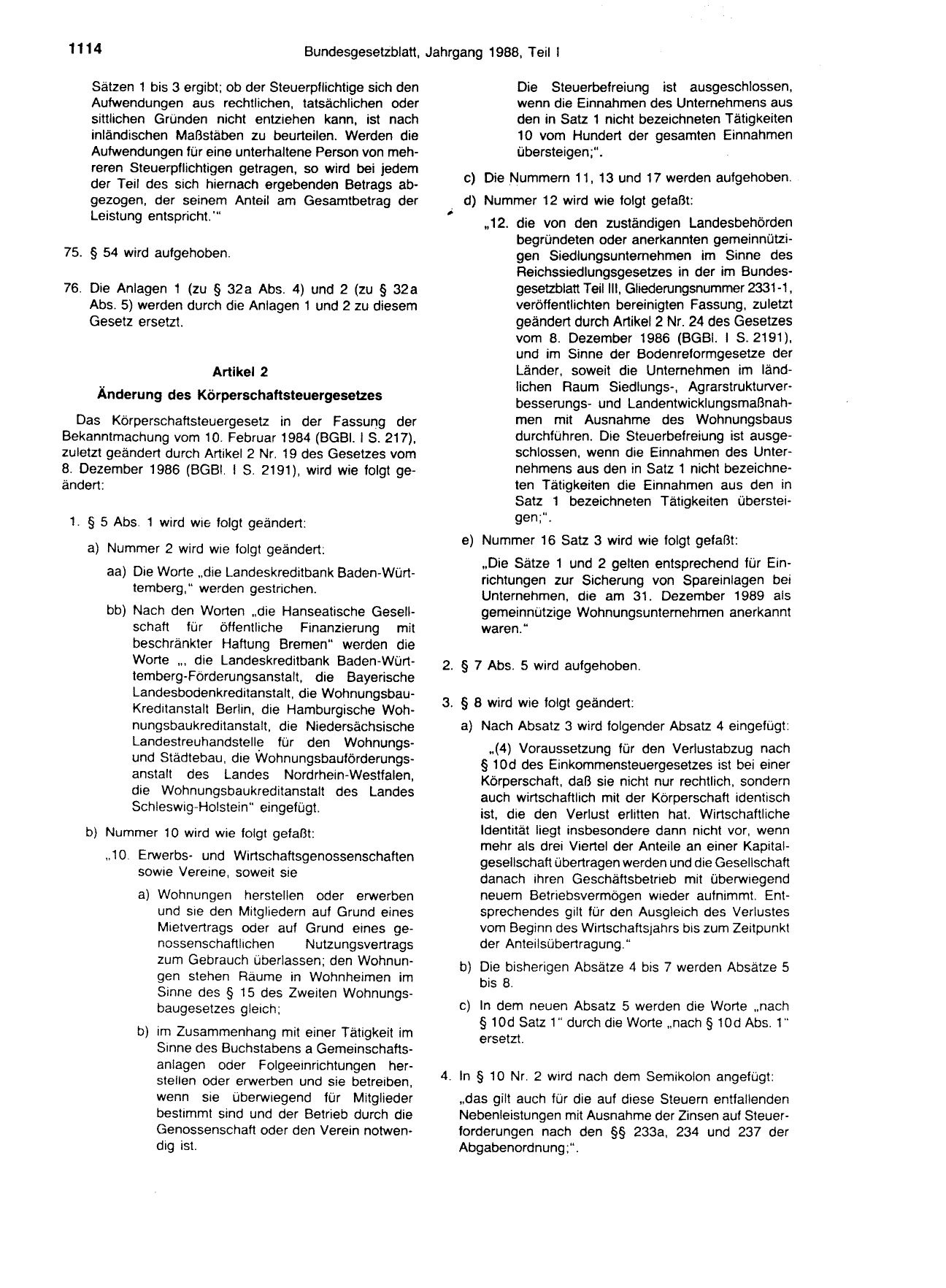 BGBl. 1988, Seite 1114 — Originalseite als Abbildung