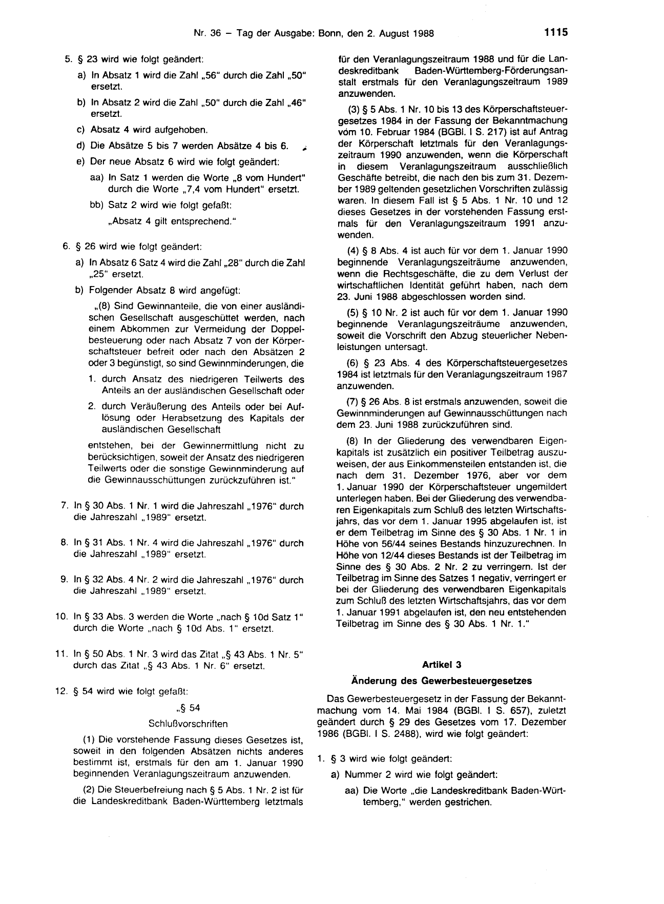 BGBl. 1988, Seite 1115 — Originalseite als Abbildung