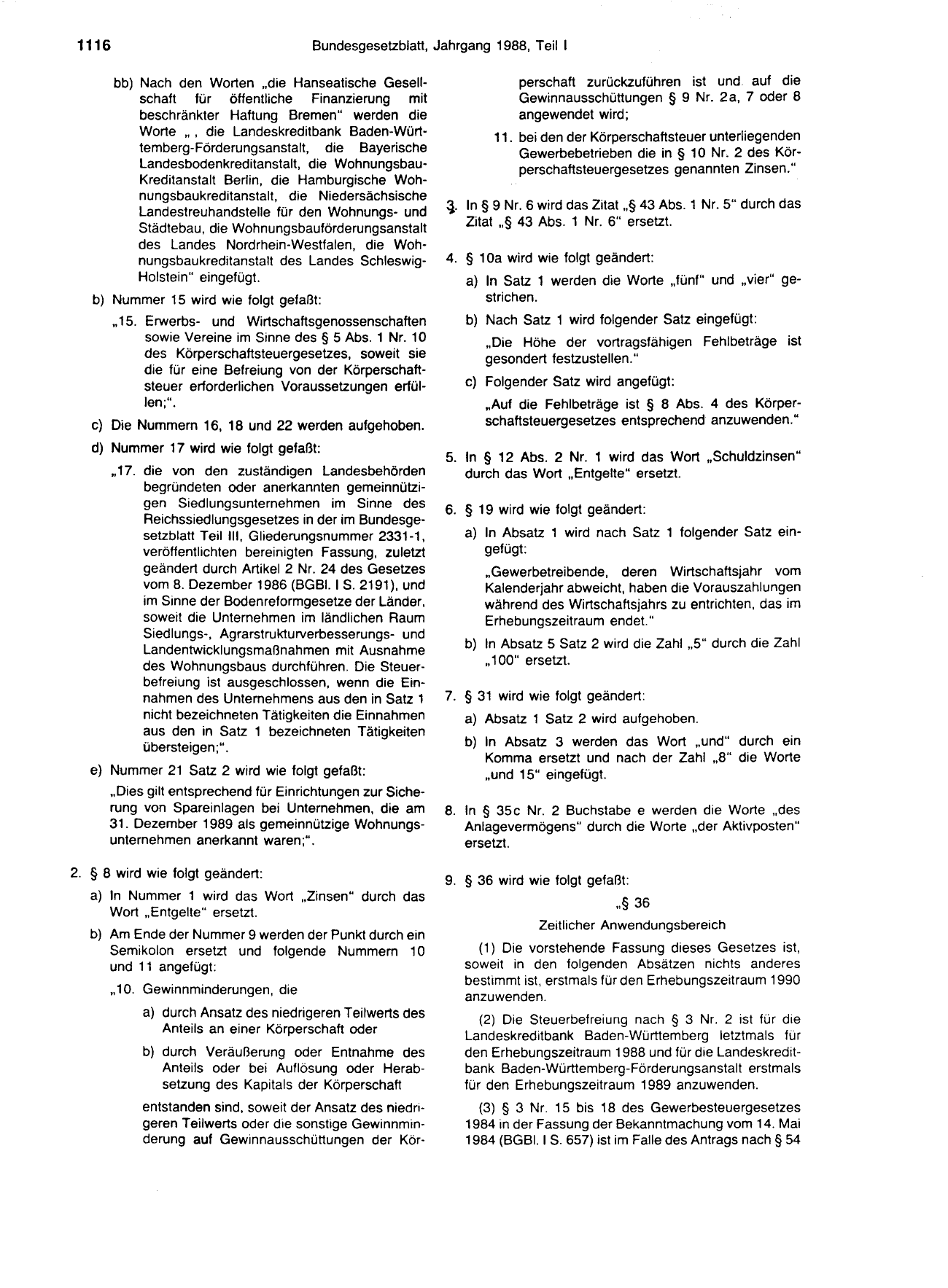 BGBl. 1988, Seite 1116 — Originalseite als Abbildung
