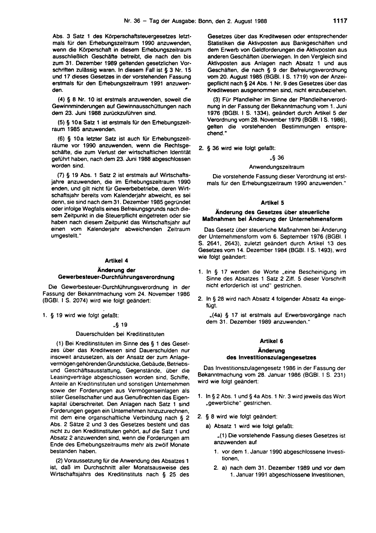 BGBl. 1988, Seite 1117 — Originalseite als Abbildung