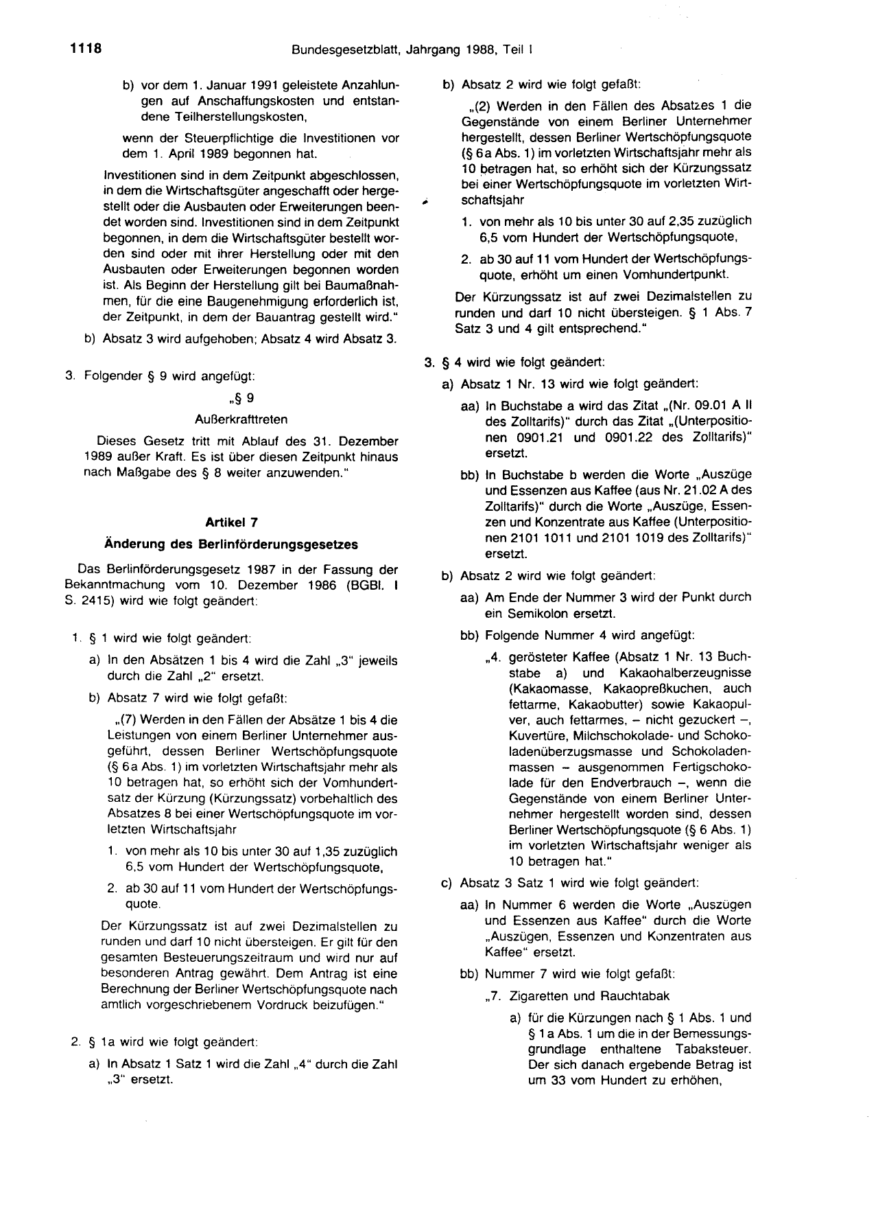 BGBl. 1988, Seite 1118 — Originalseite als Abbildung