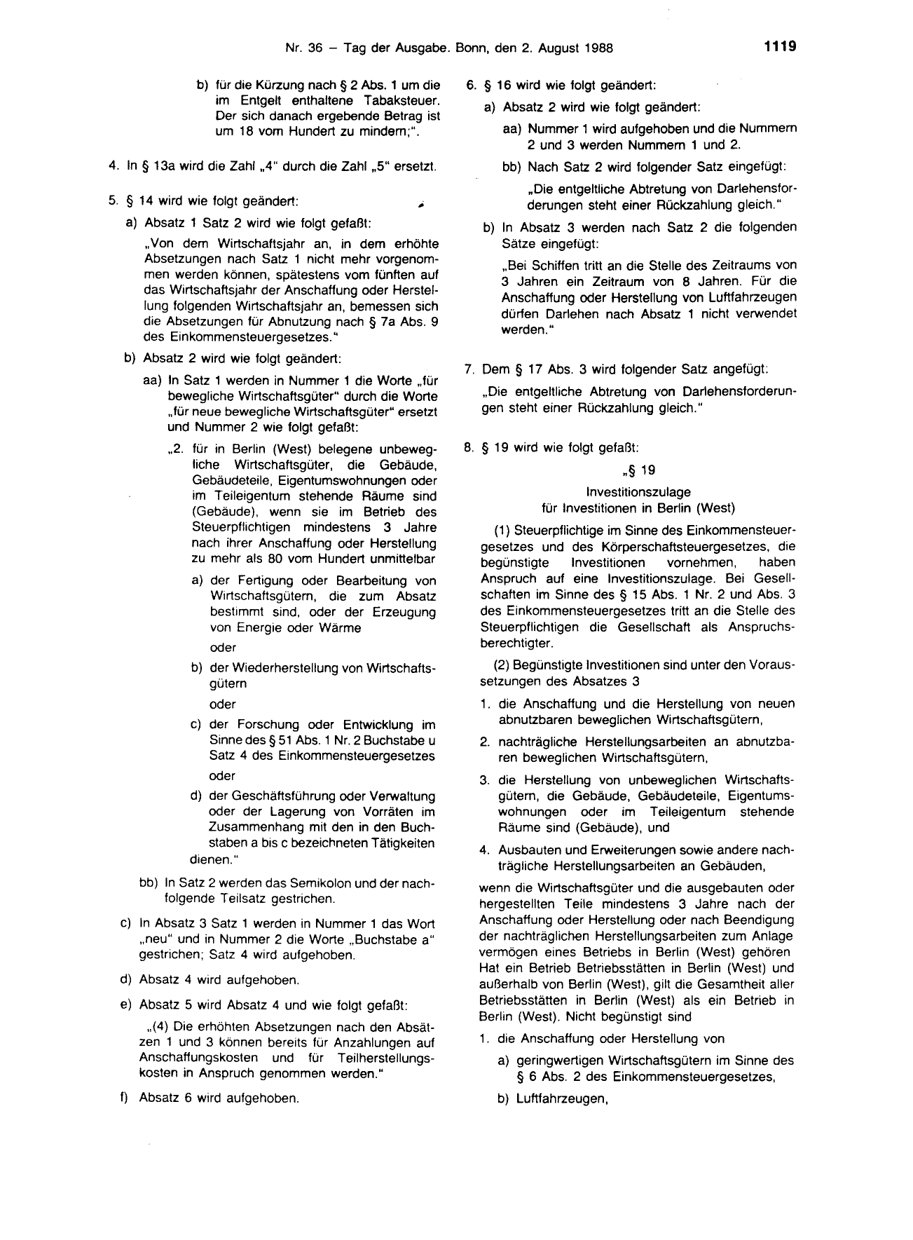 BGBl. 1988, Seite 1119 — Originalseite als Abbildung