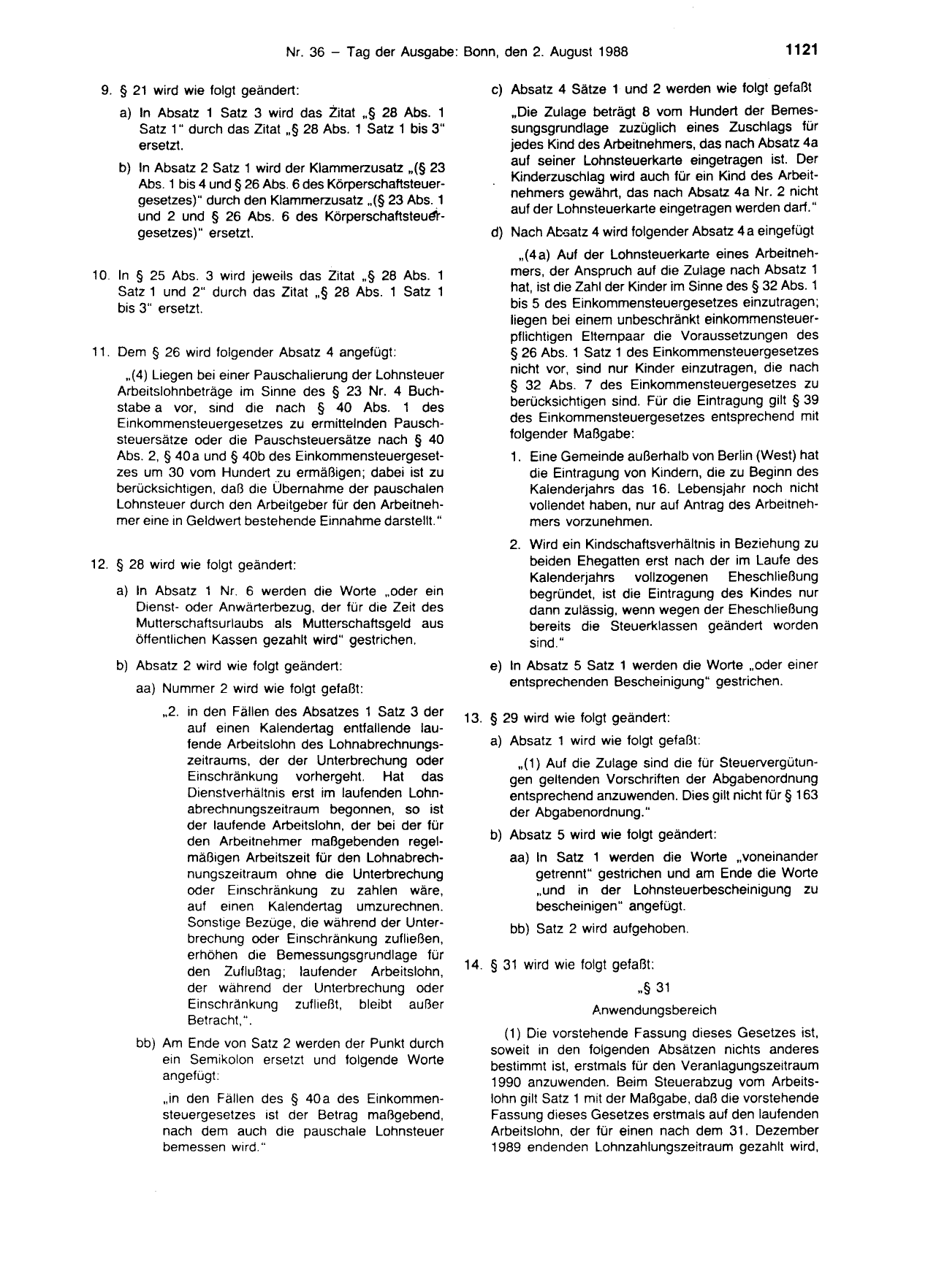 BGBl. 1988, Seite 1121 — Originalseite als Abbildung