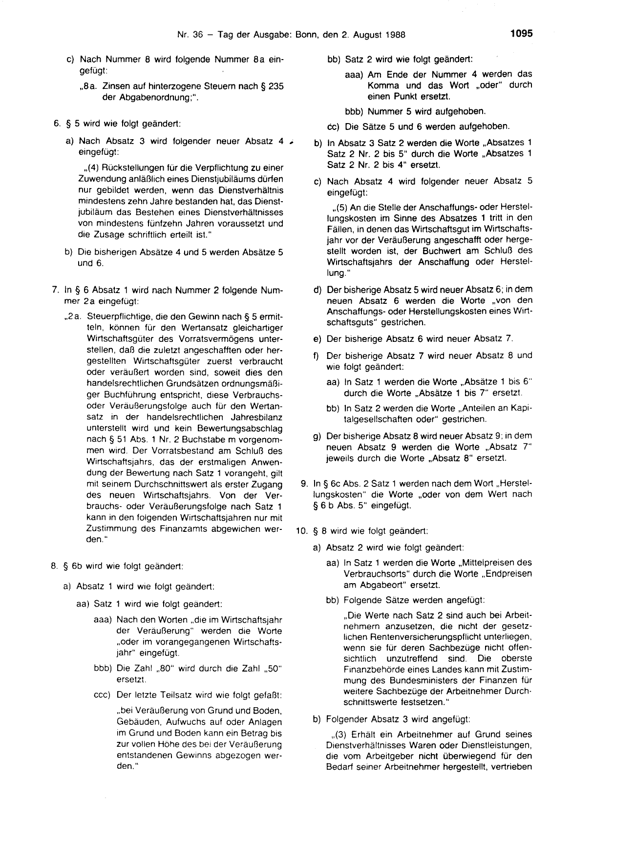 BGBl. 1988, Seite 1095 — Originalseite als Abbildung