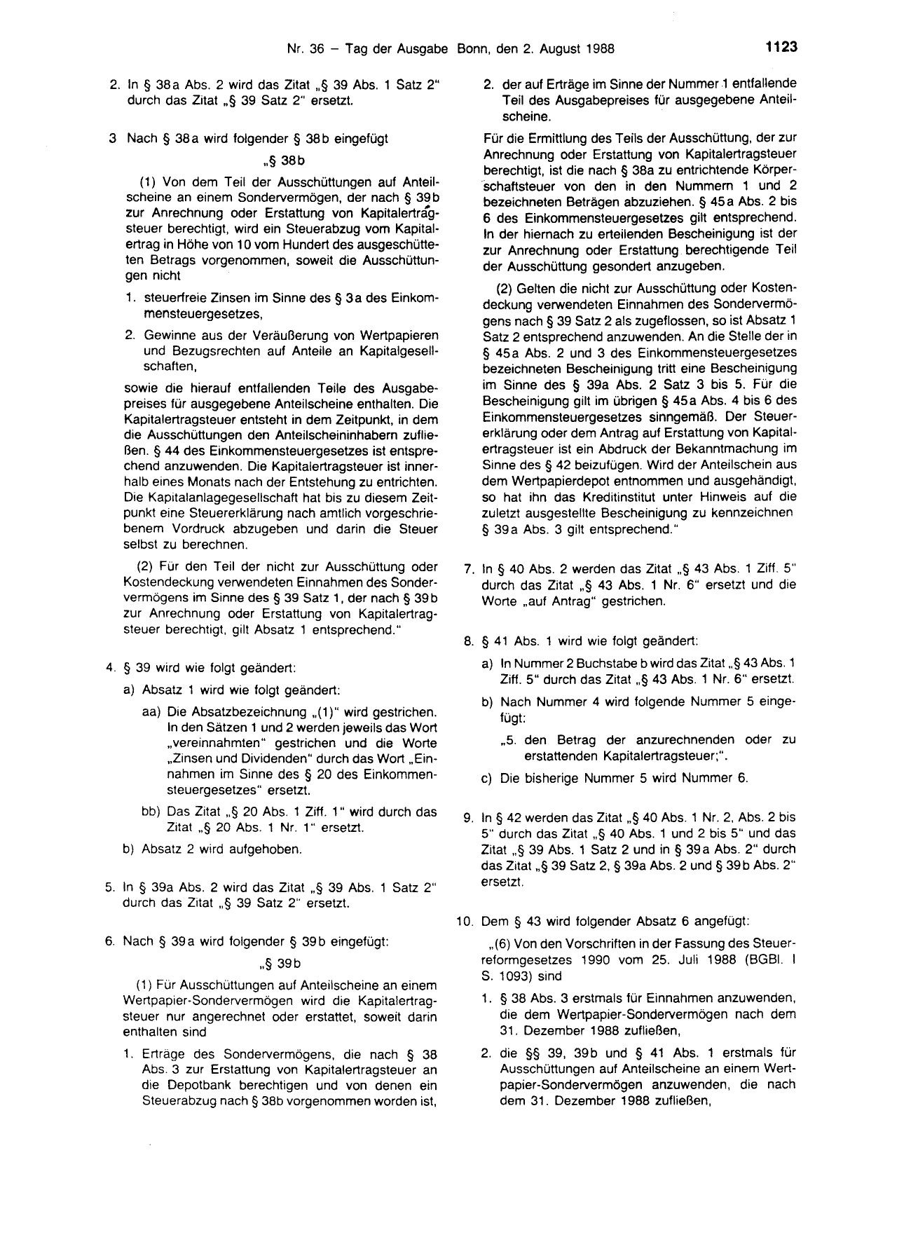 BGBl. 1988, Seite 1123 — Originalseite als Abbildung
