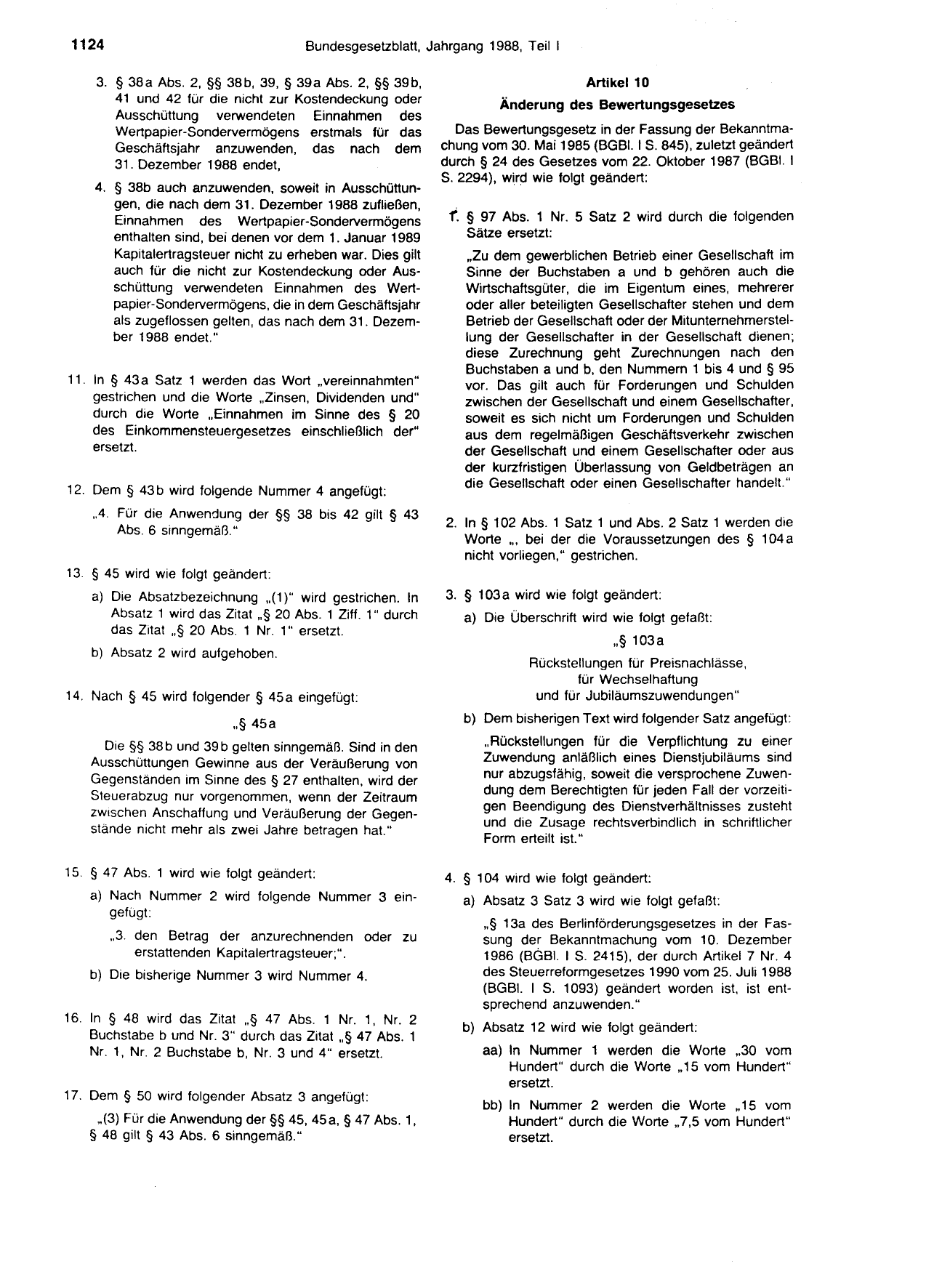 BGBl. 1988, Seite 1124 — Originalseite als Abbildung