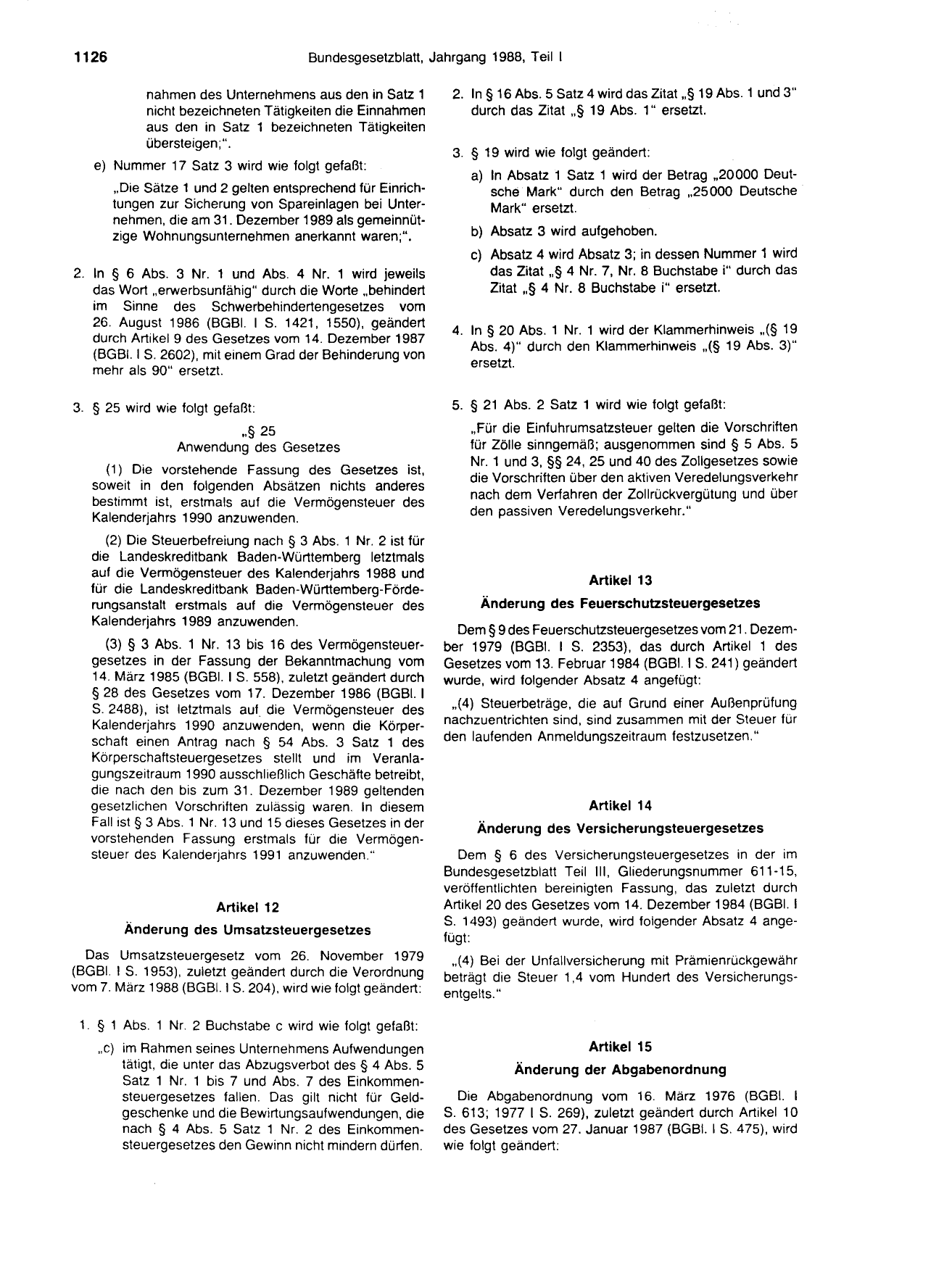 BGBl. 1988, Seite 1126 — Originalseite als Abbildung