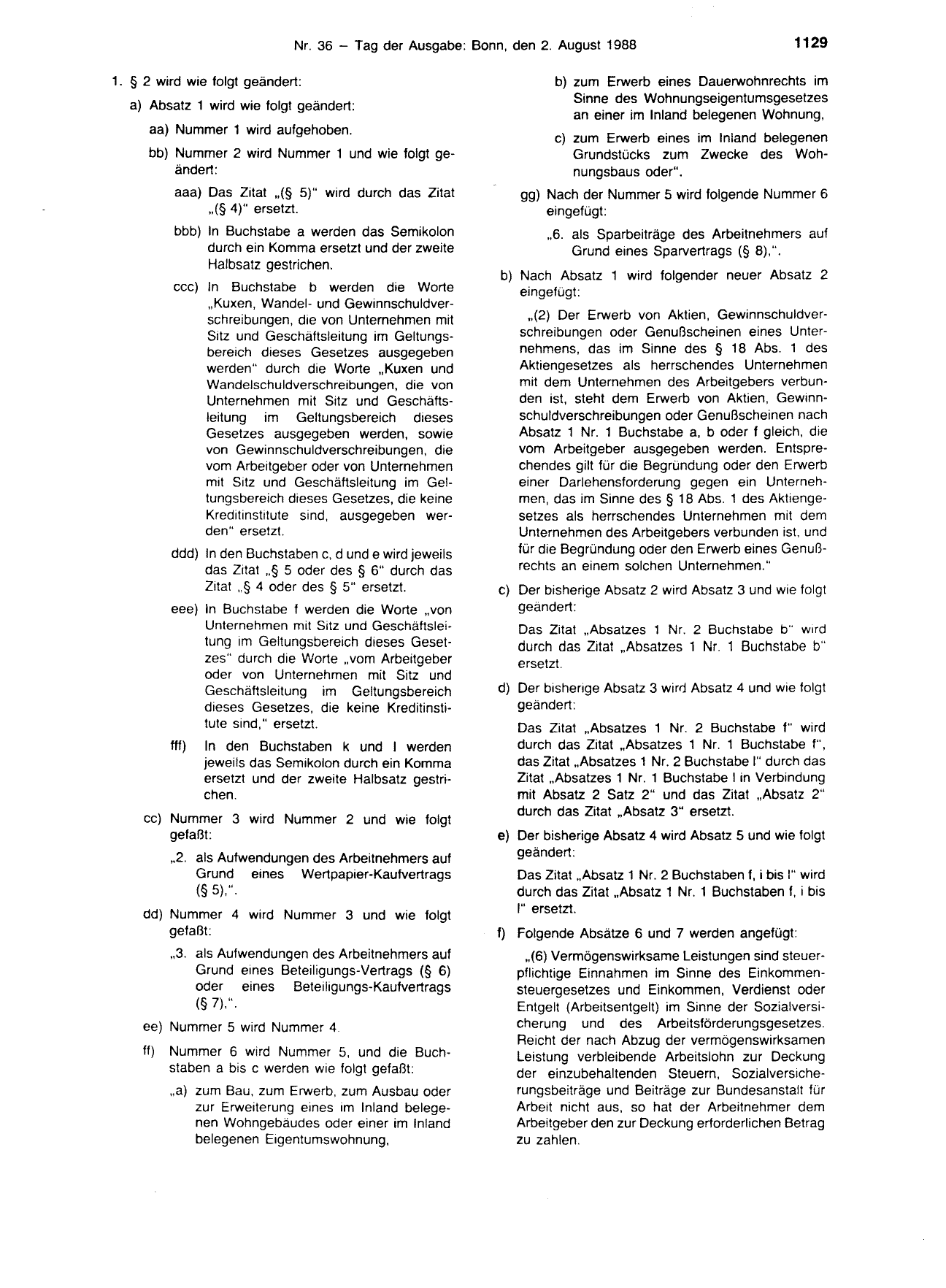 BGBl. 1988, Seite 1129 — Originalseite als Abbildung
