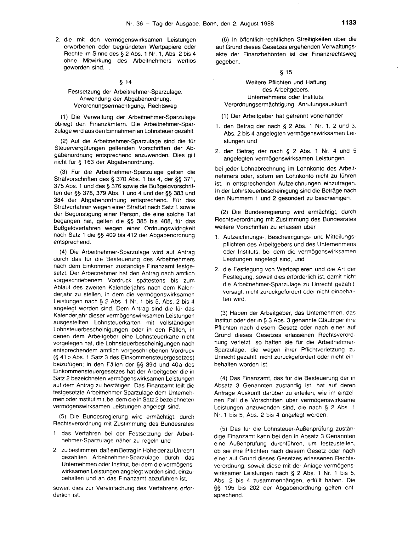 BGBl. 1988, Seite 1133 — Originalseite als Abbildung