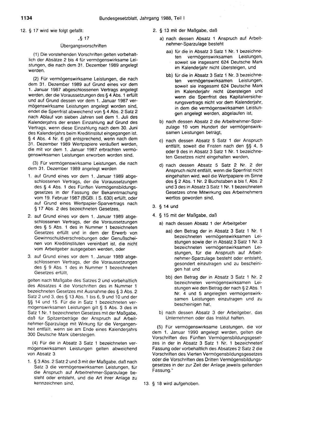 BGBl. 1988, Seite 1134 — Originalseite als Abbildung