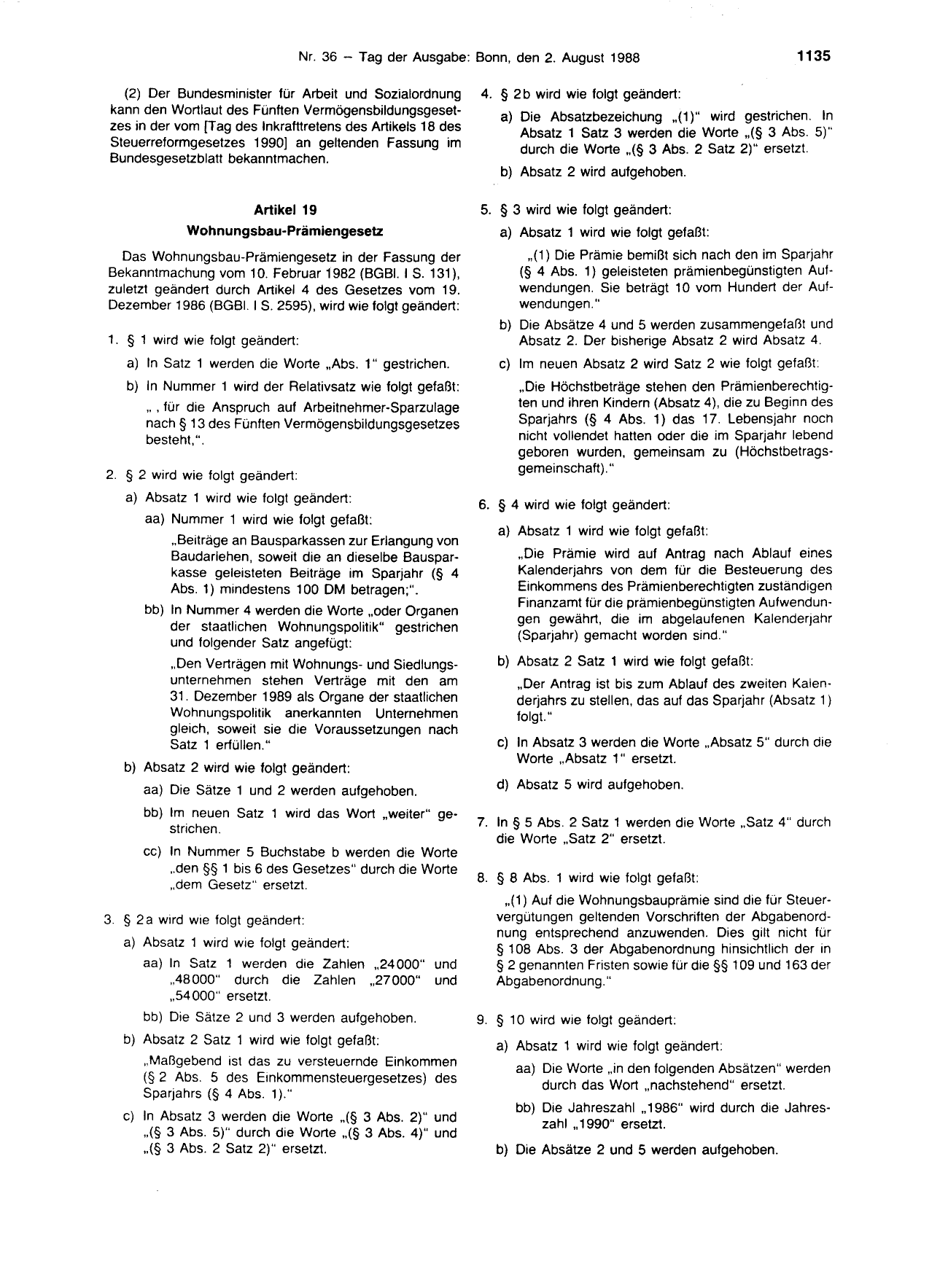 BGBl. 1988, Seite 1135 — Originalseite als Abbildung