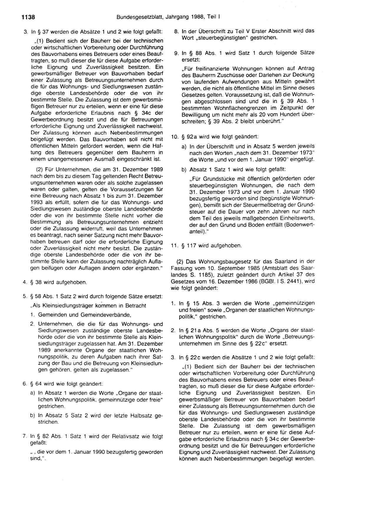 BGBl. 1988, Seite 1138 — Originalseite als Abbildung