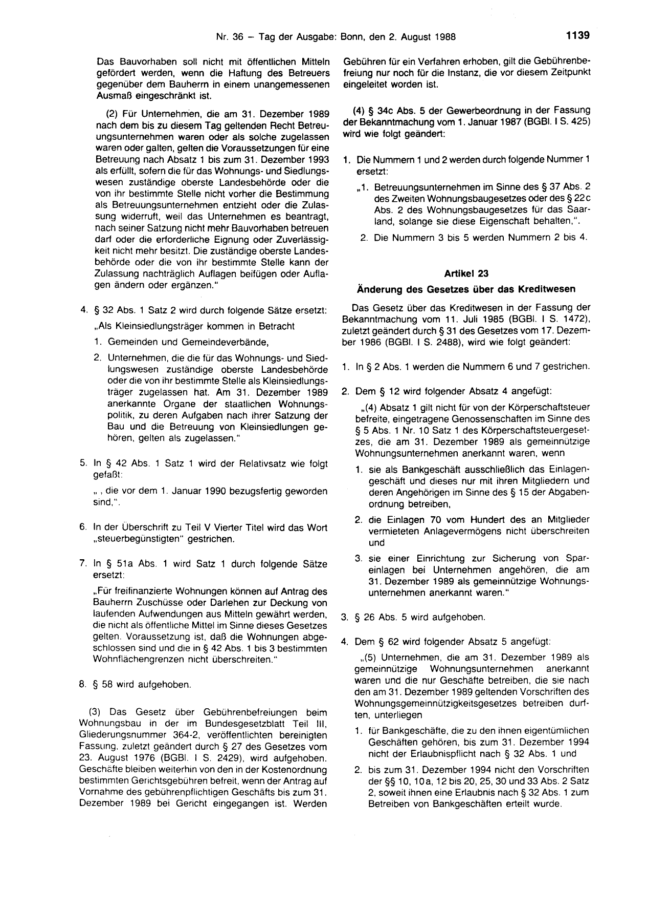 BGBl. 1988, Seite 1139 — Originalseite als Abbildung