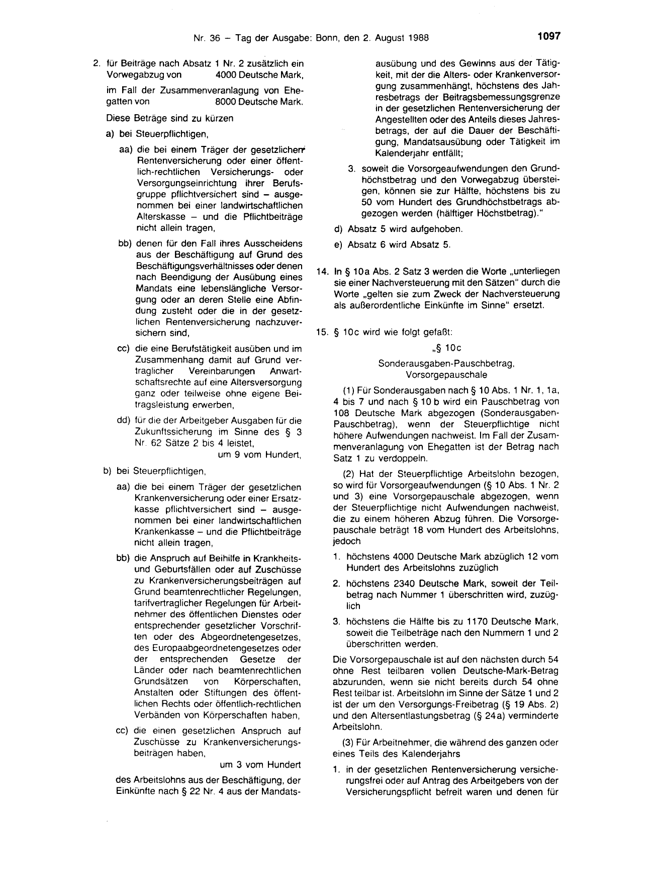 BGBl. 1988, Seite 1097 — Originalseite als Abbildung