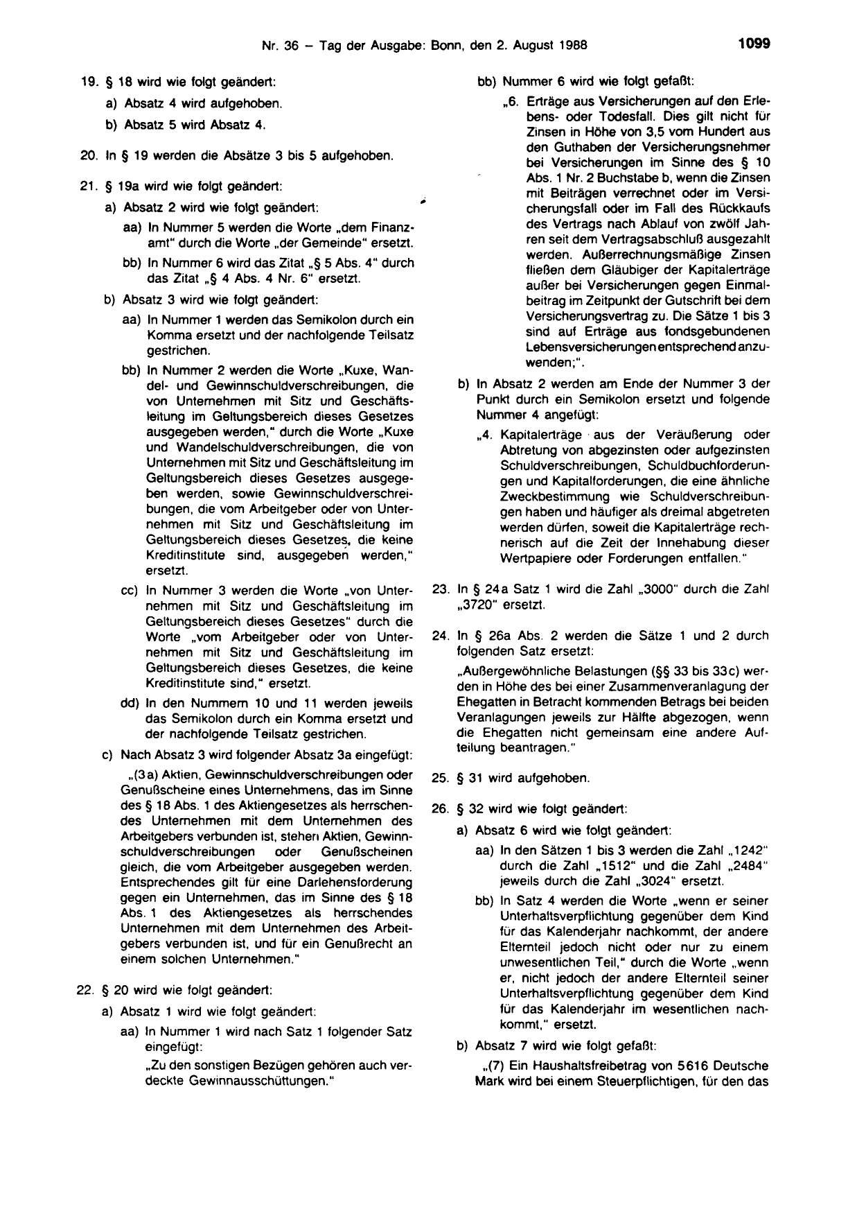 BGBl. 1988, Seite 1099 — Originalseite als Abbildung