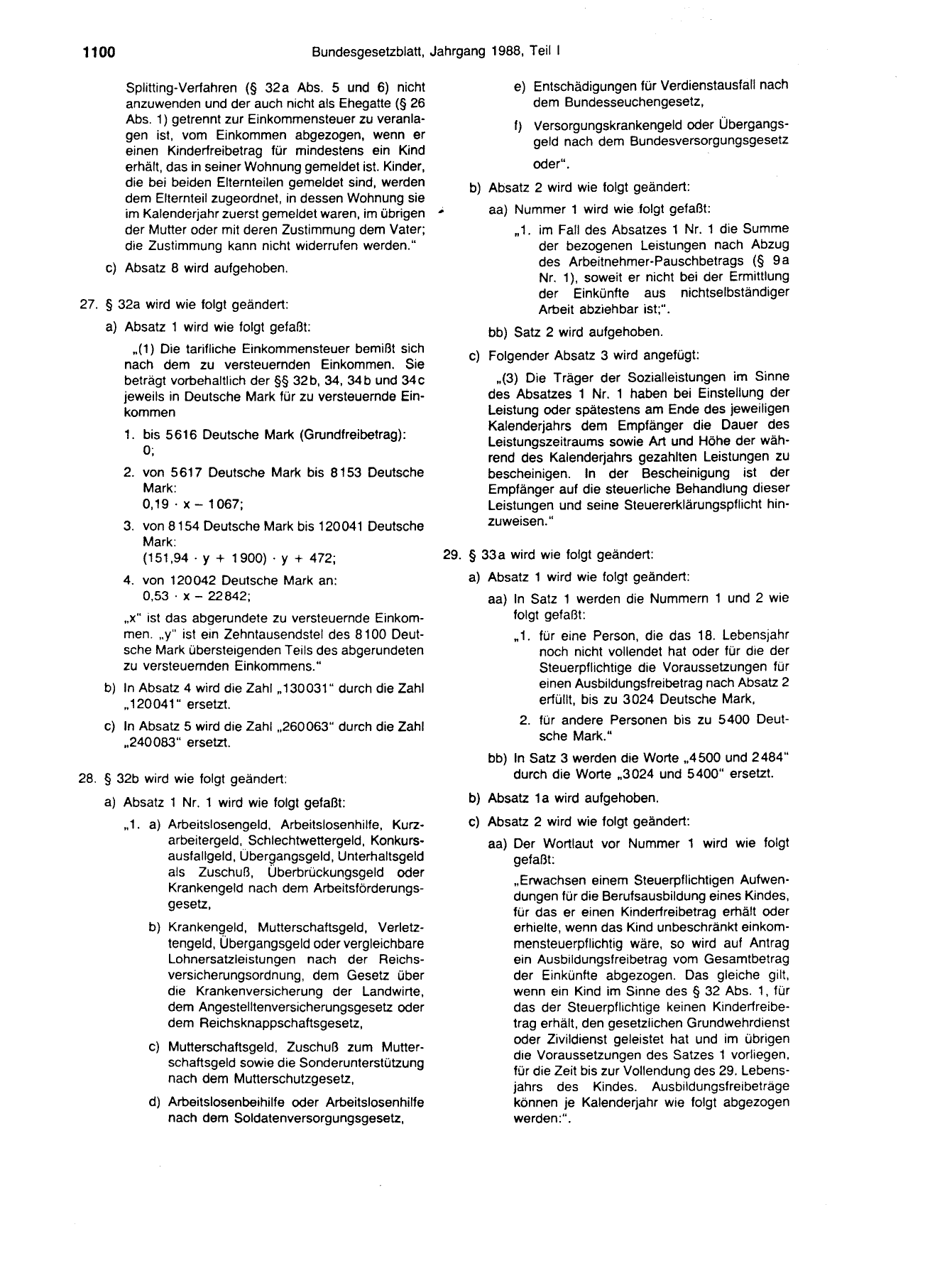 BGBl. 1988, Seite 1100 — Originalseite als Abbildung