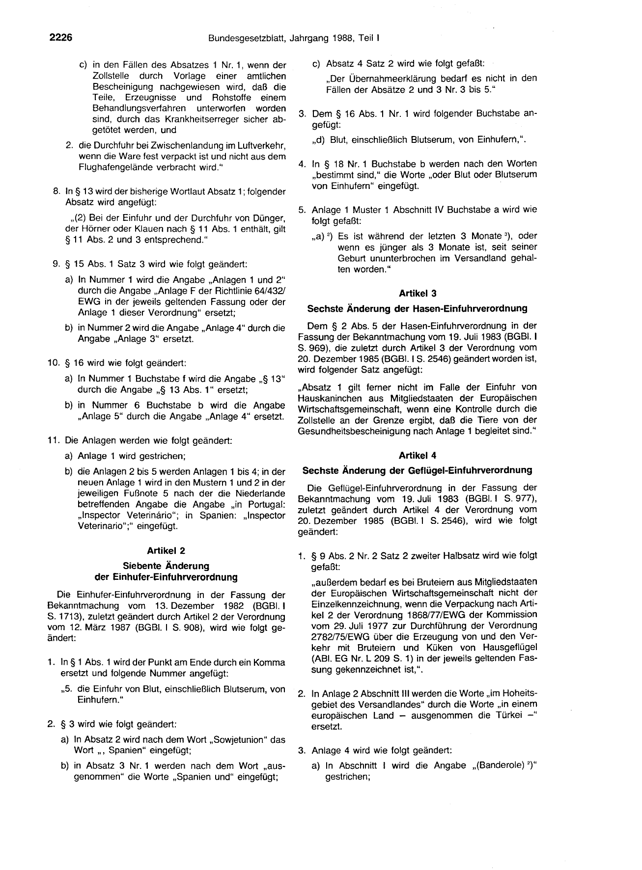 BGBl. 1988, Seite 2226 — Originalseite als Abbildung