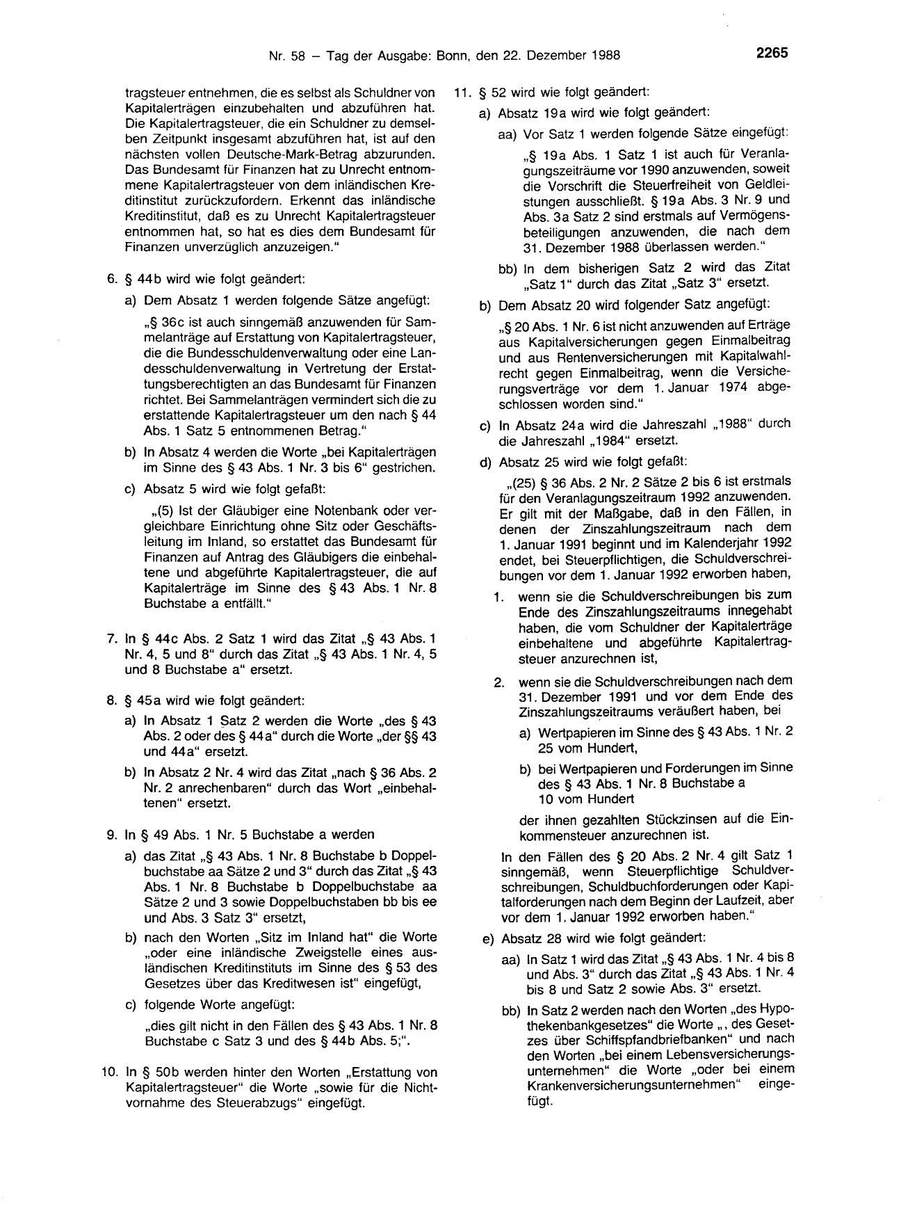 BGBl. 1988, Seite 2265 — Originalseite als Abbildung