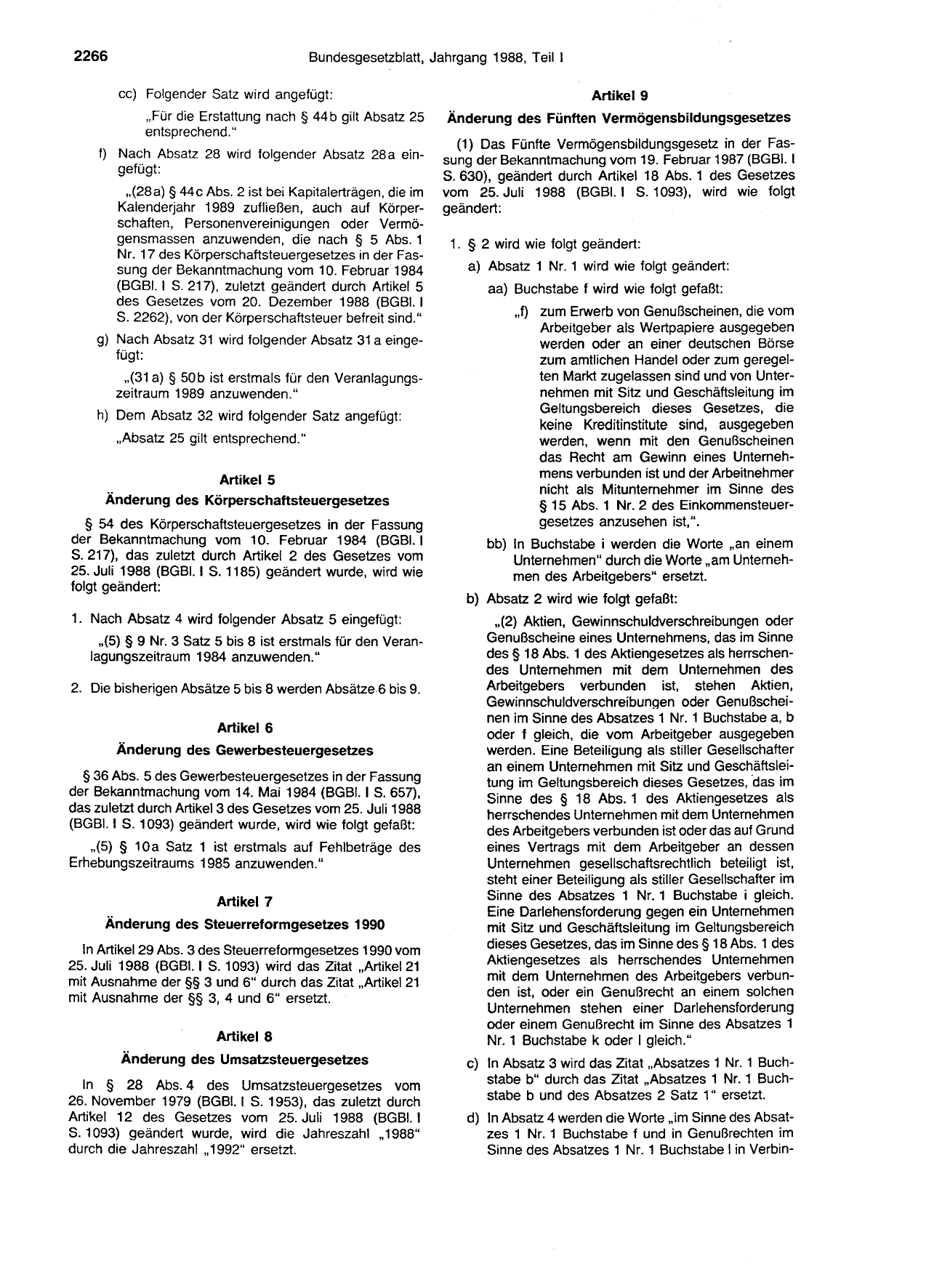 BGBl. 1988, Seite 2266 — Originalseite als Abbildung