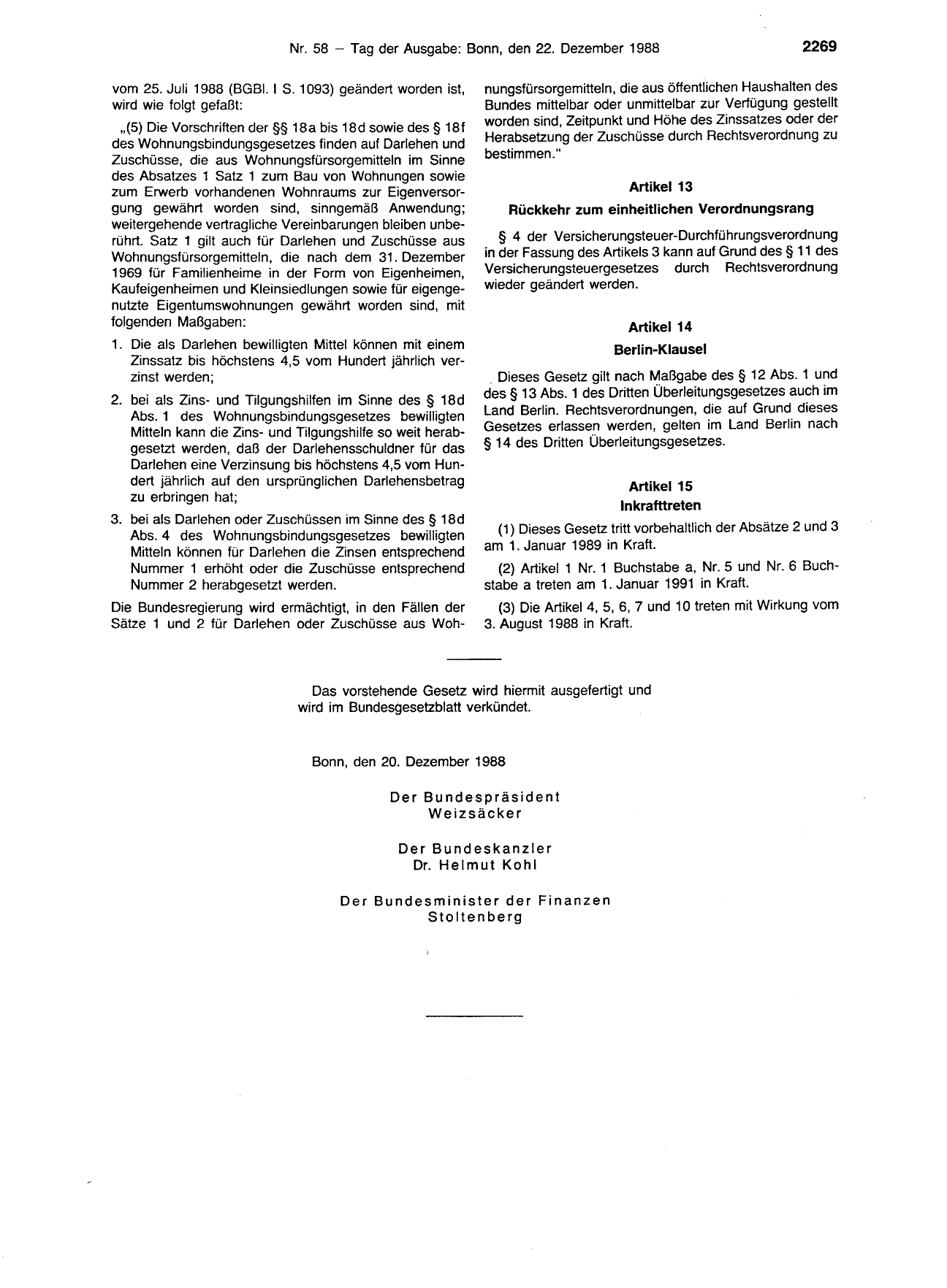BGBl. 1988, Seite 2269 — Originalseite als Abbildung