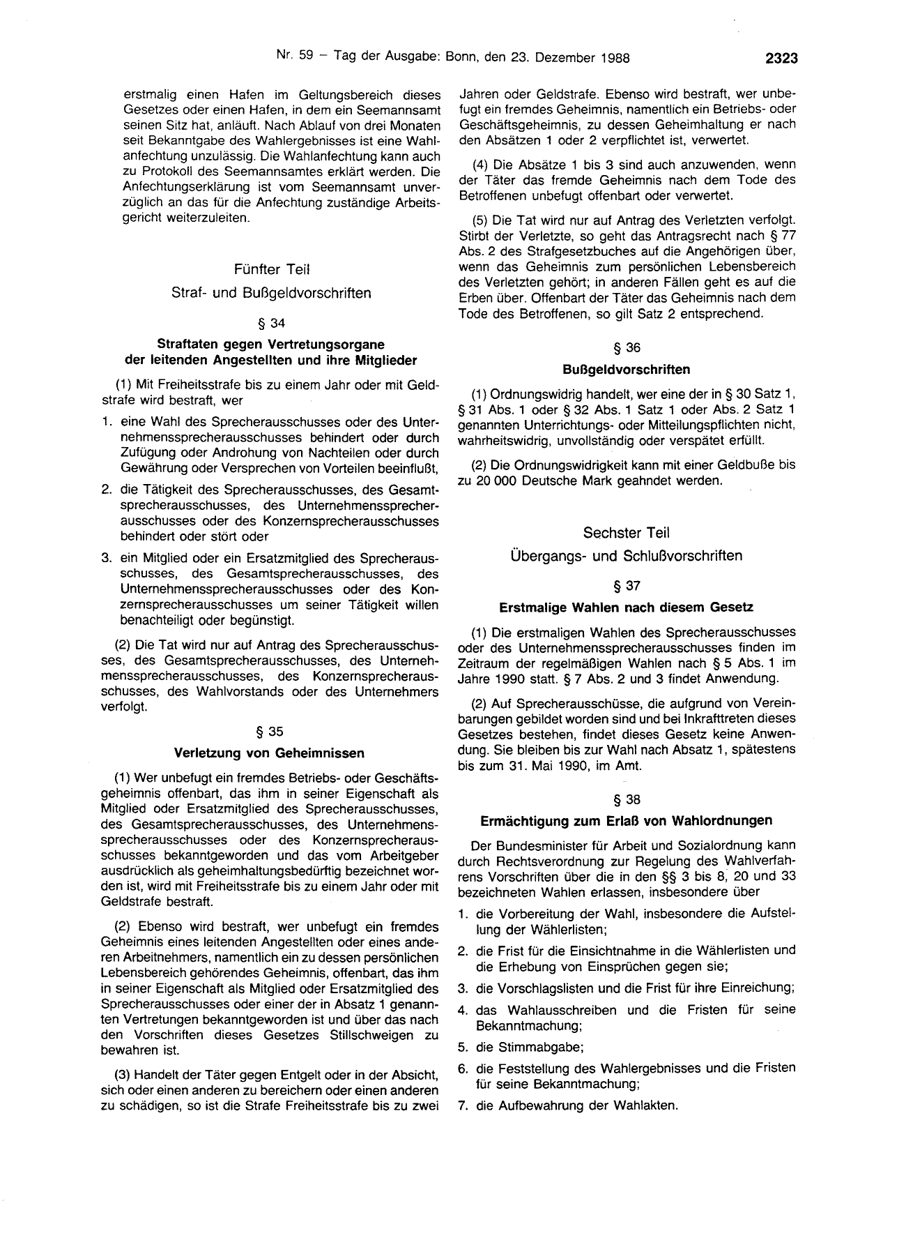 BGBl. 1988, Seite 2323 — Originalseite als Abbildung